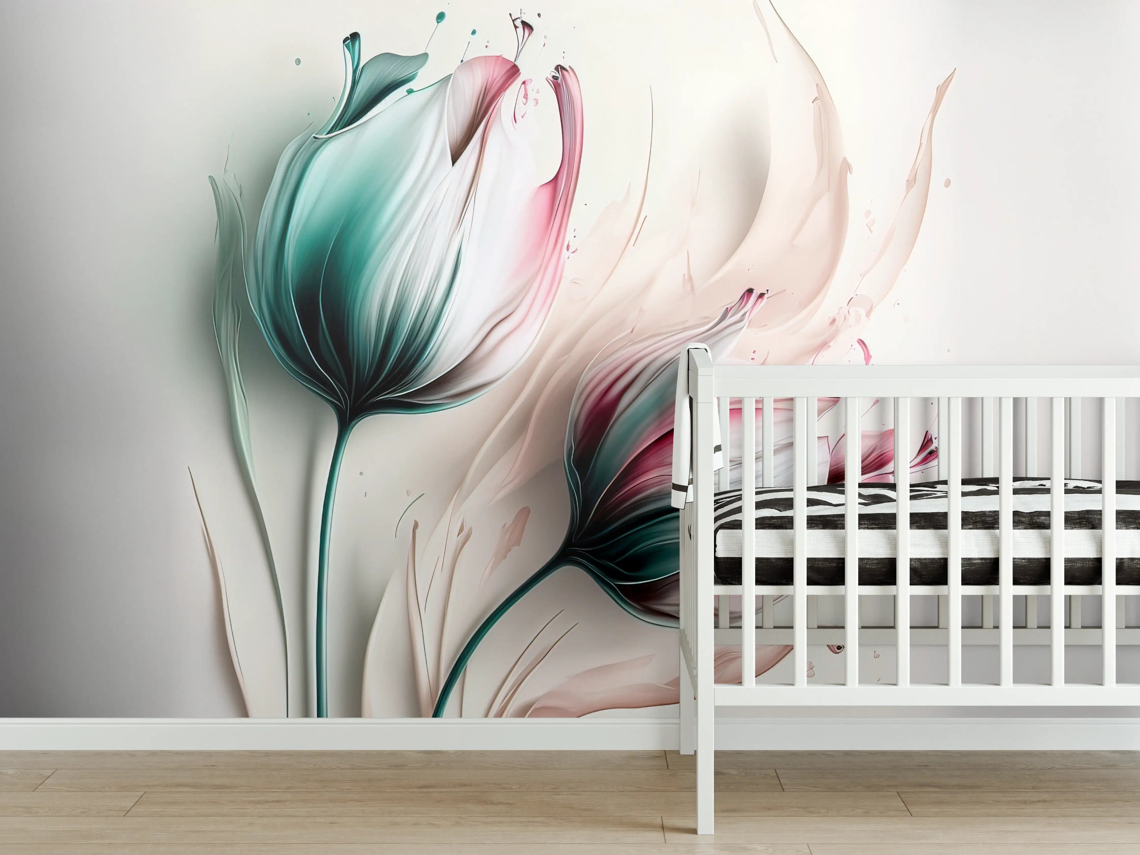 Babyzimmer Wandgestaltung - Frühlings-Tulpen in Fluid Art