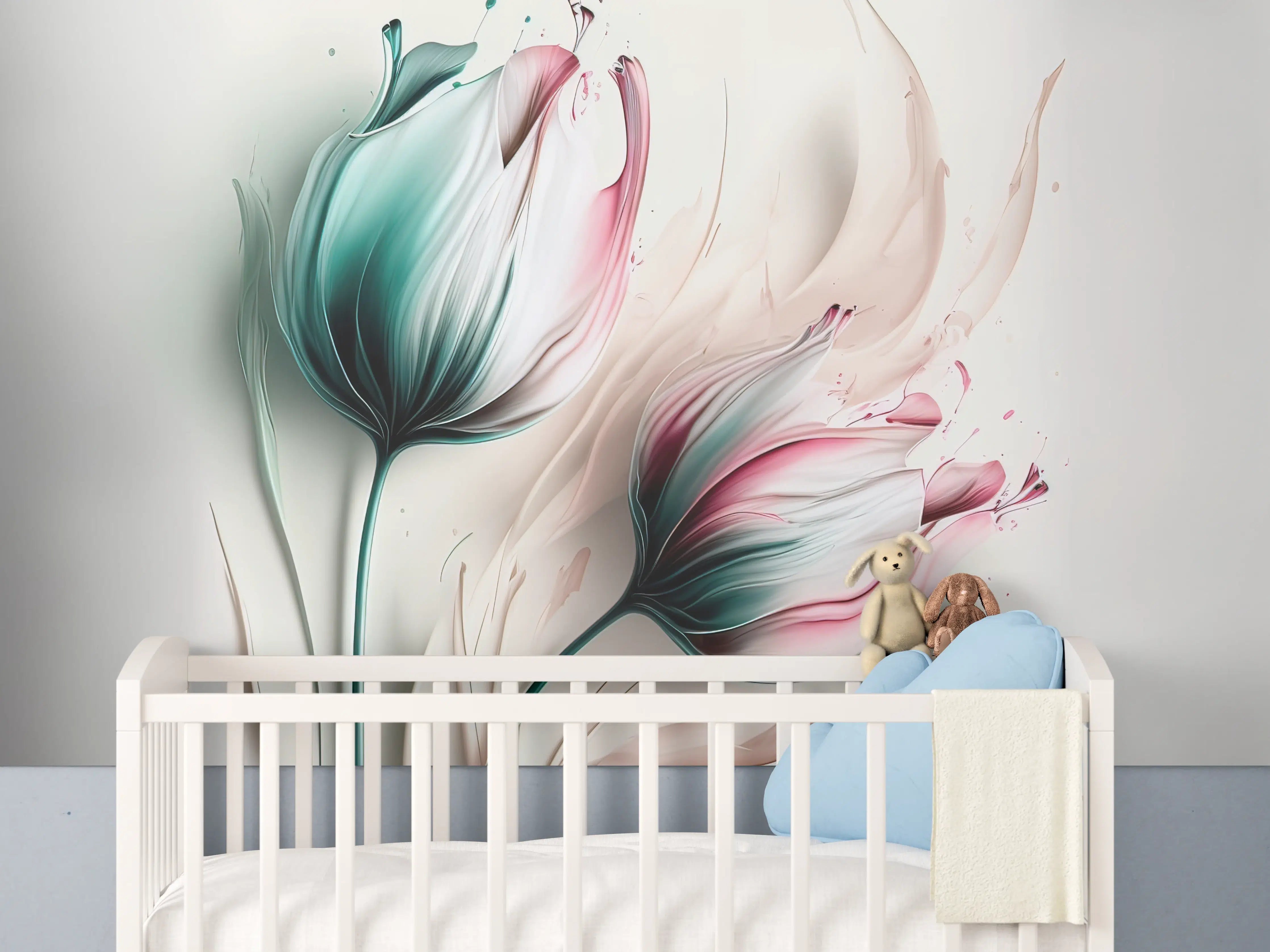 Babyzimmer Wandgestaltung - Frühlings-Tulpen in Fluid Art