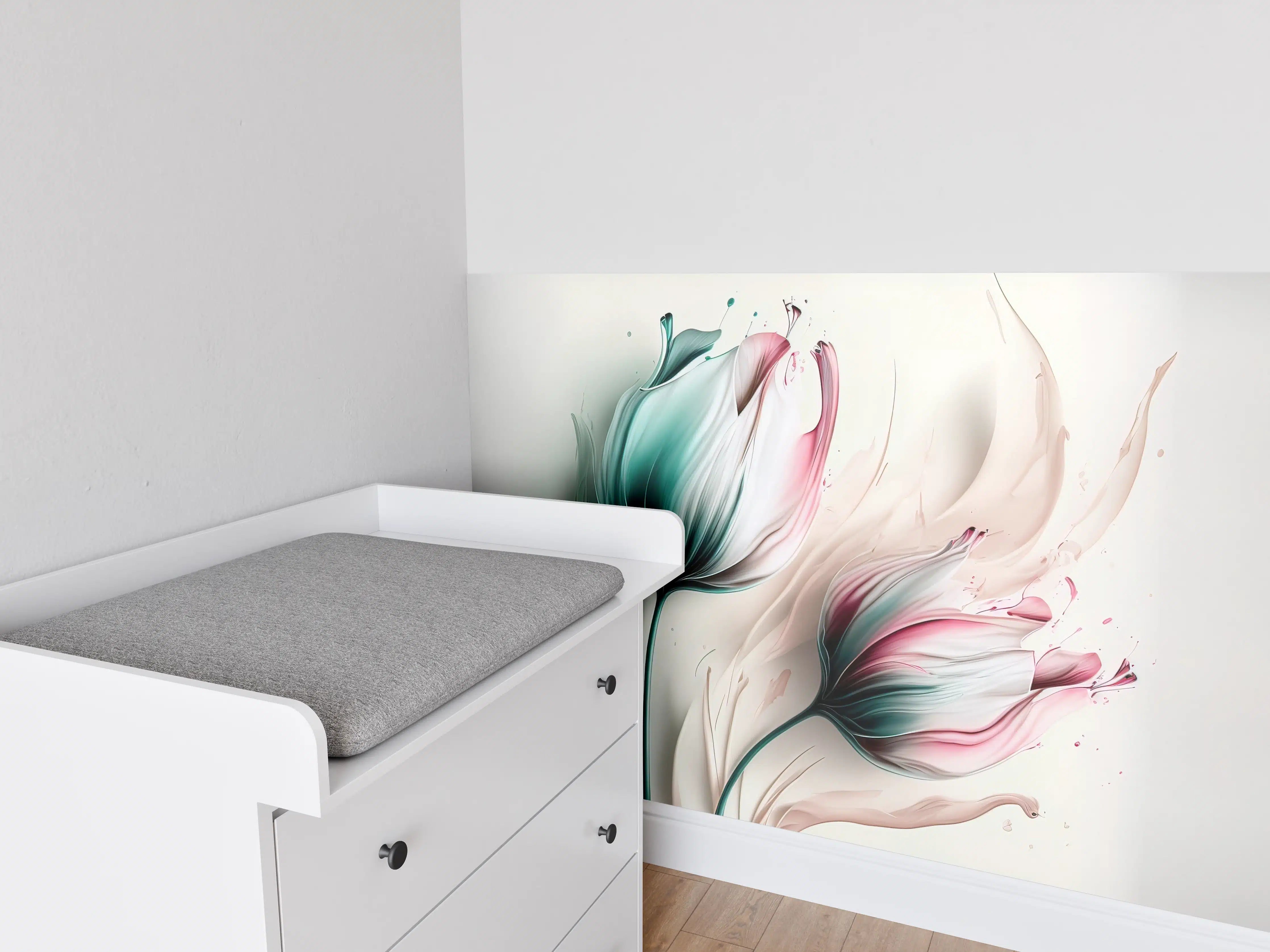 Babyzimmer Wandgestaltung - Frühlings-Tulpen in Fluid Art