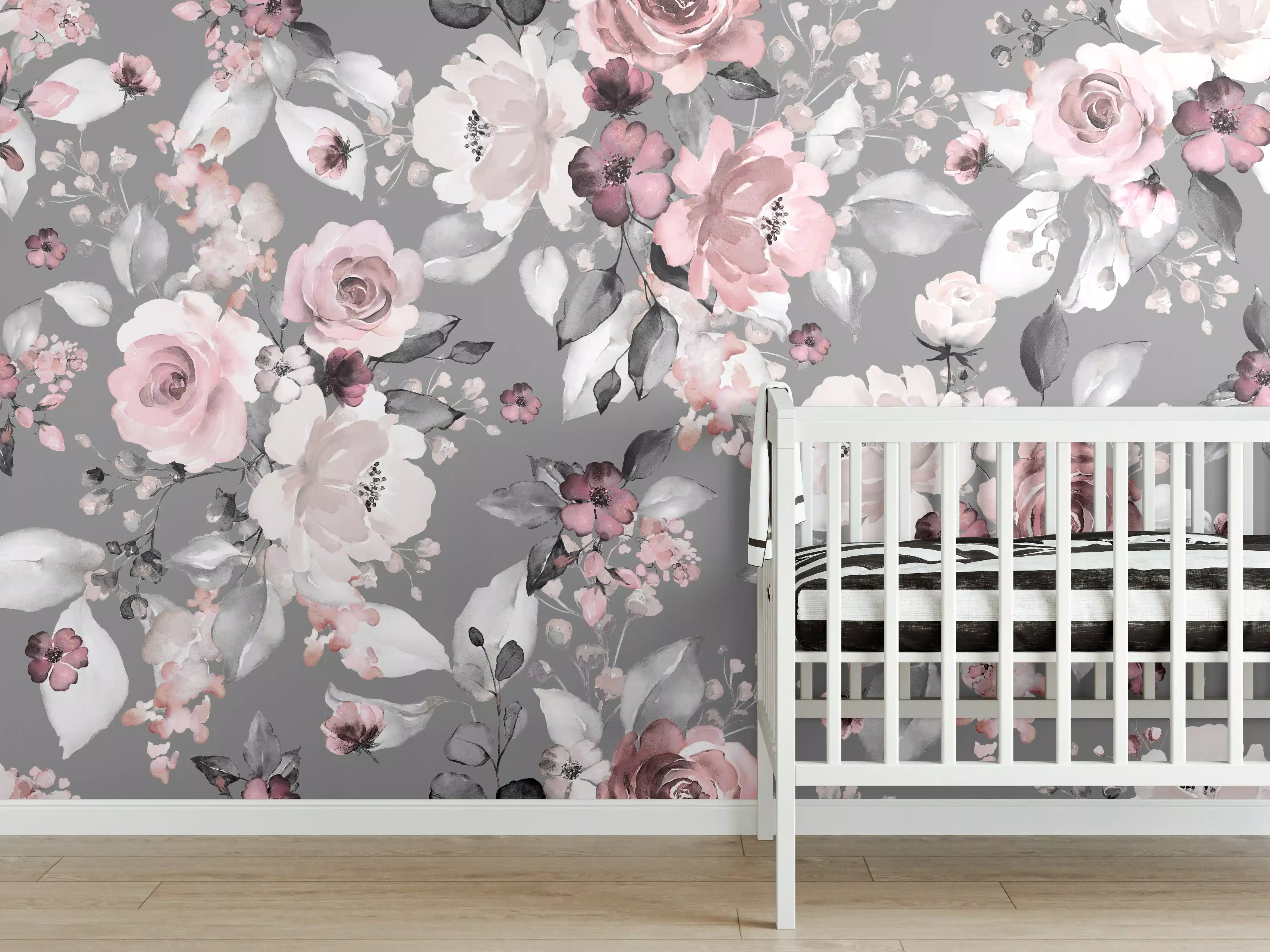 Babyzimmer Wandgestaltung - Frühlingsblumen im Tapeten-Stil