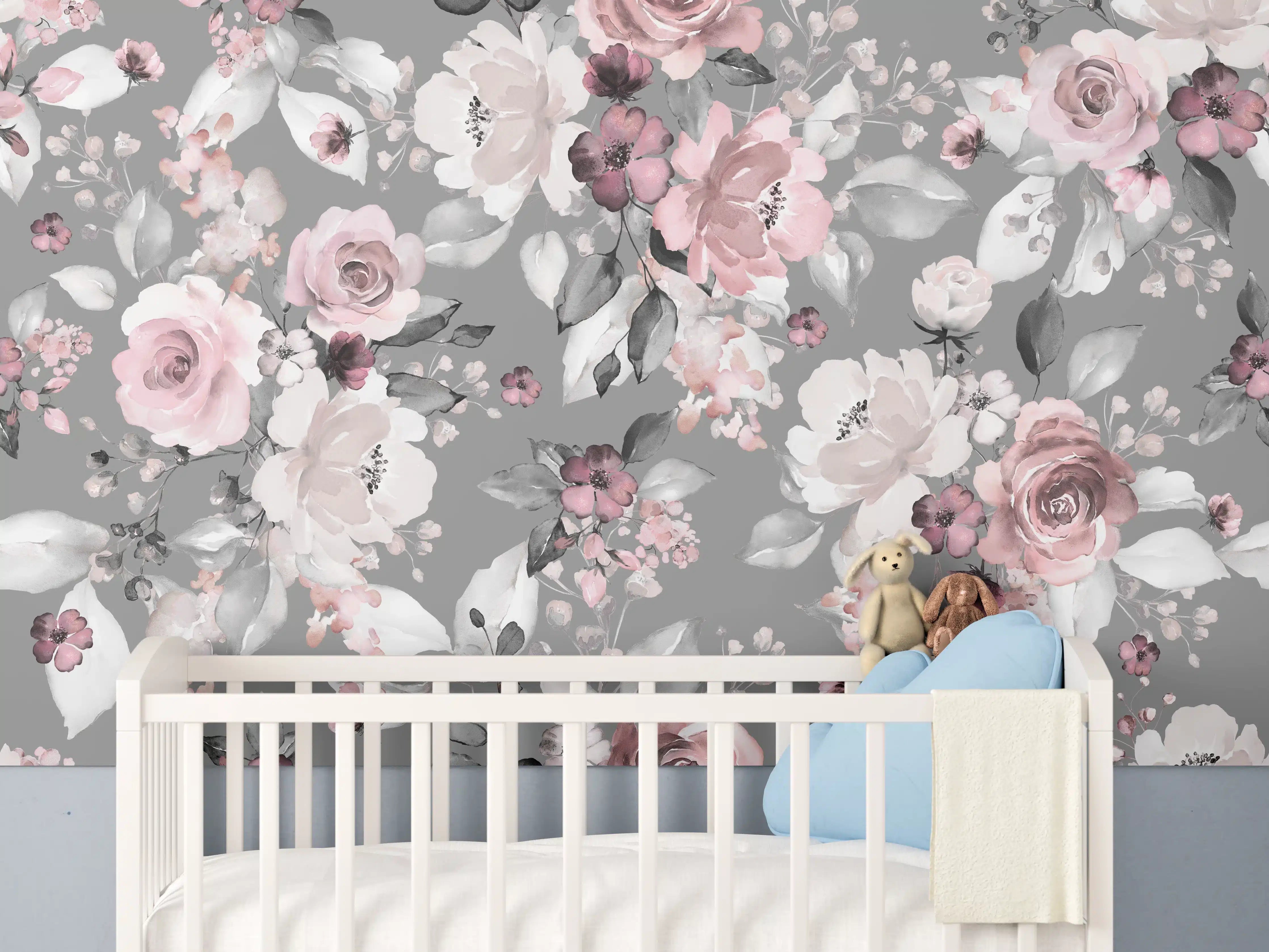 Babyzimmer Wandgestaltung - Frühlingsblumen im Tapeten-Stil