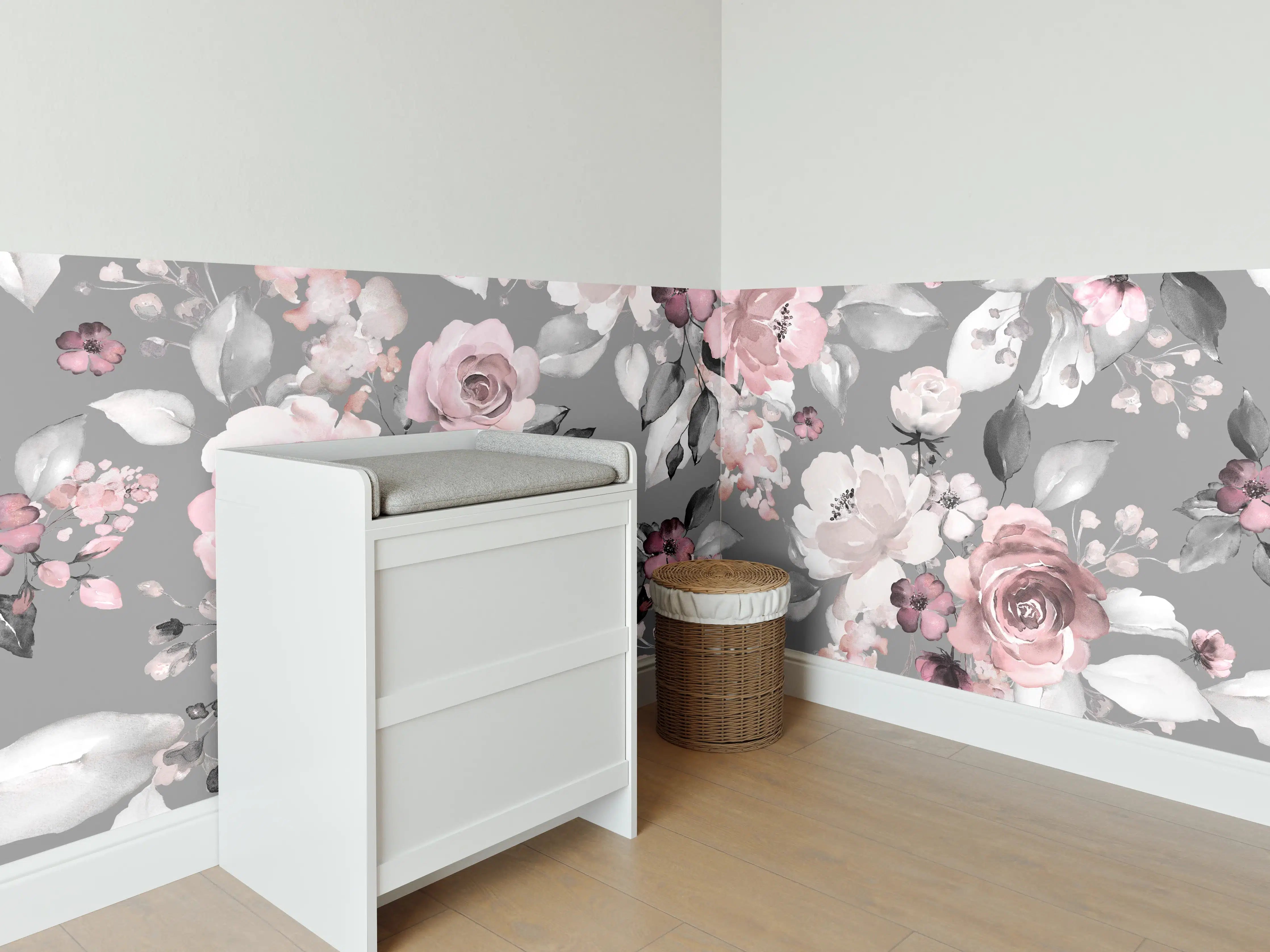 Babyzimmer Wandgestaltung - Frühlingsblumen im Tapeten-Stil