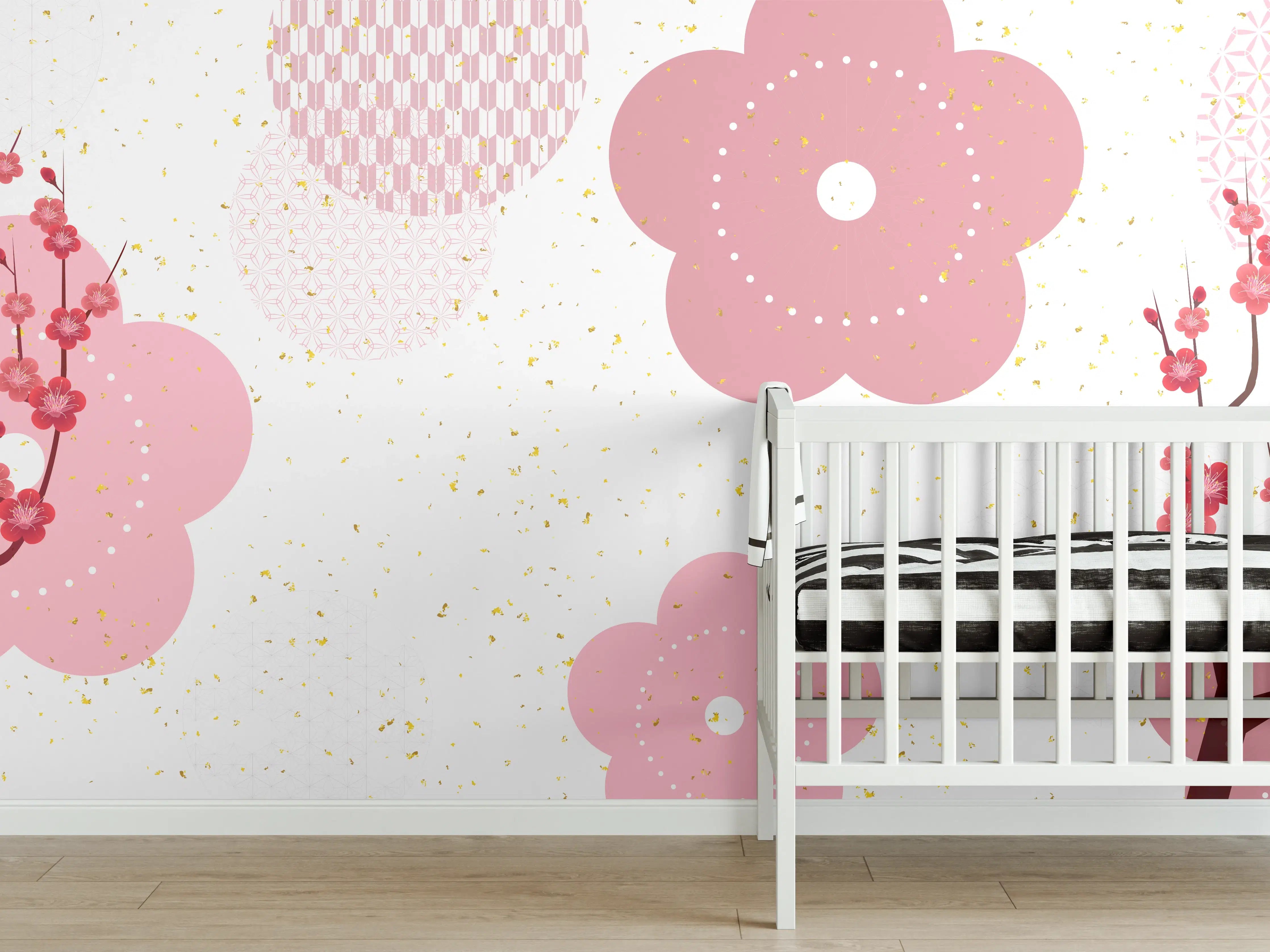 Babyzimmer Wandgestaltung - Frühlingshaftes Kirschblüten-Design