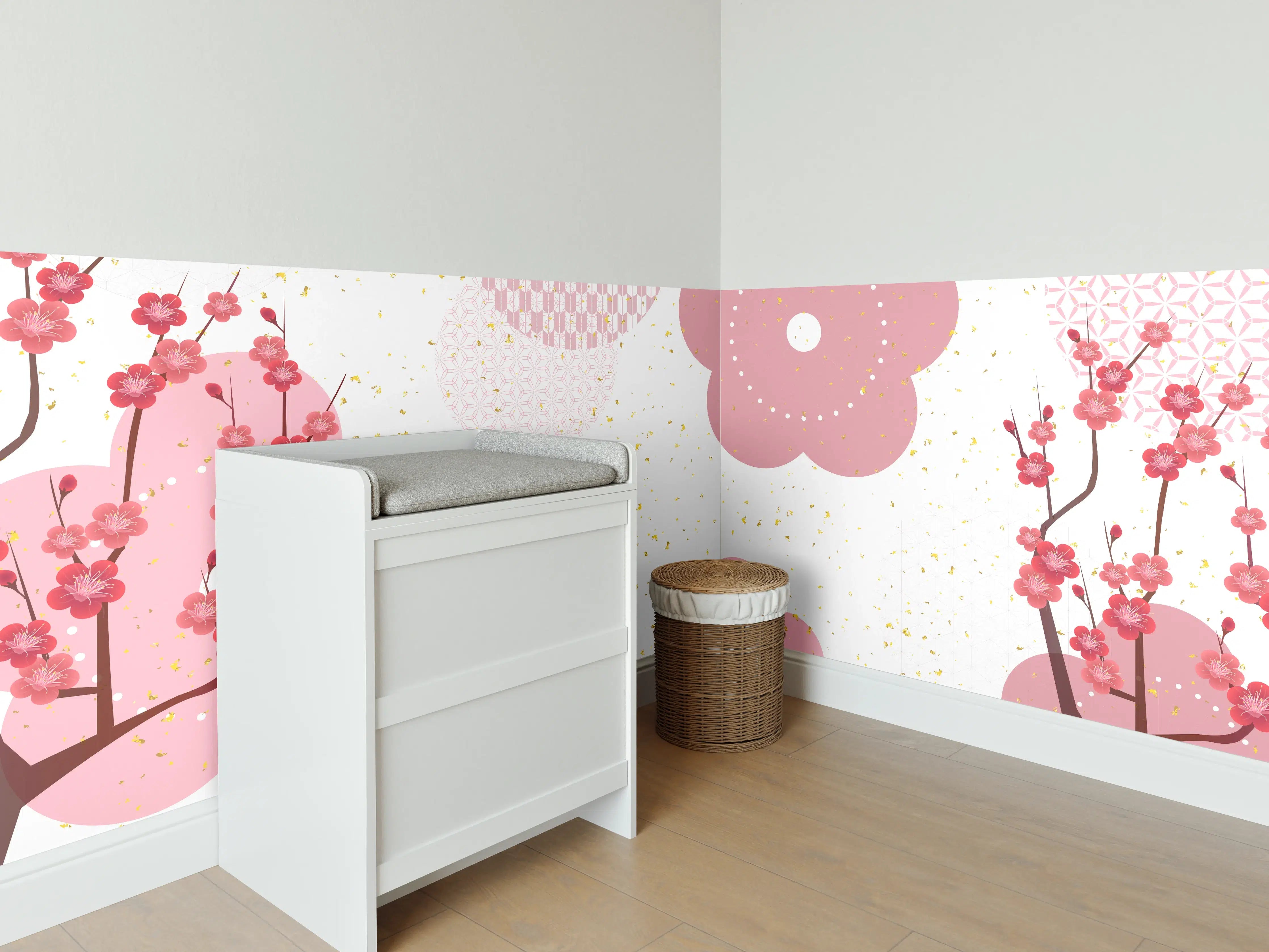 Babyzimmer Wandgestaltung - Frühlingshaftes Kirschblüten-Design