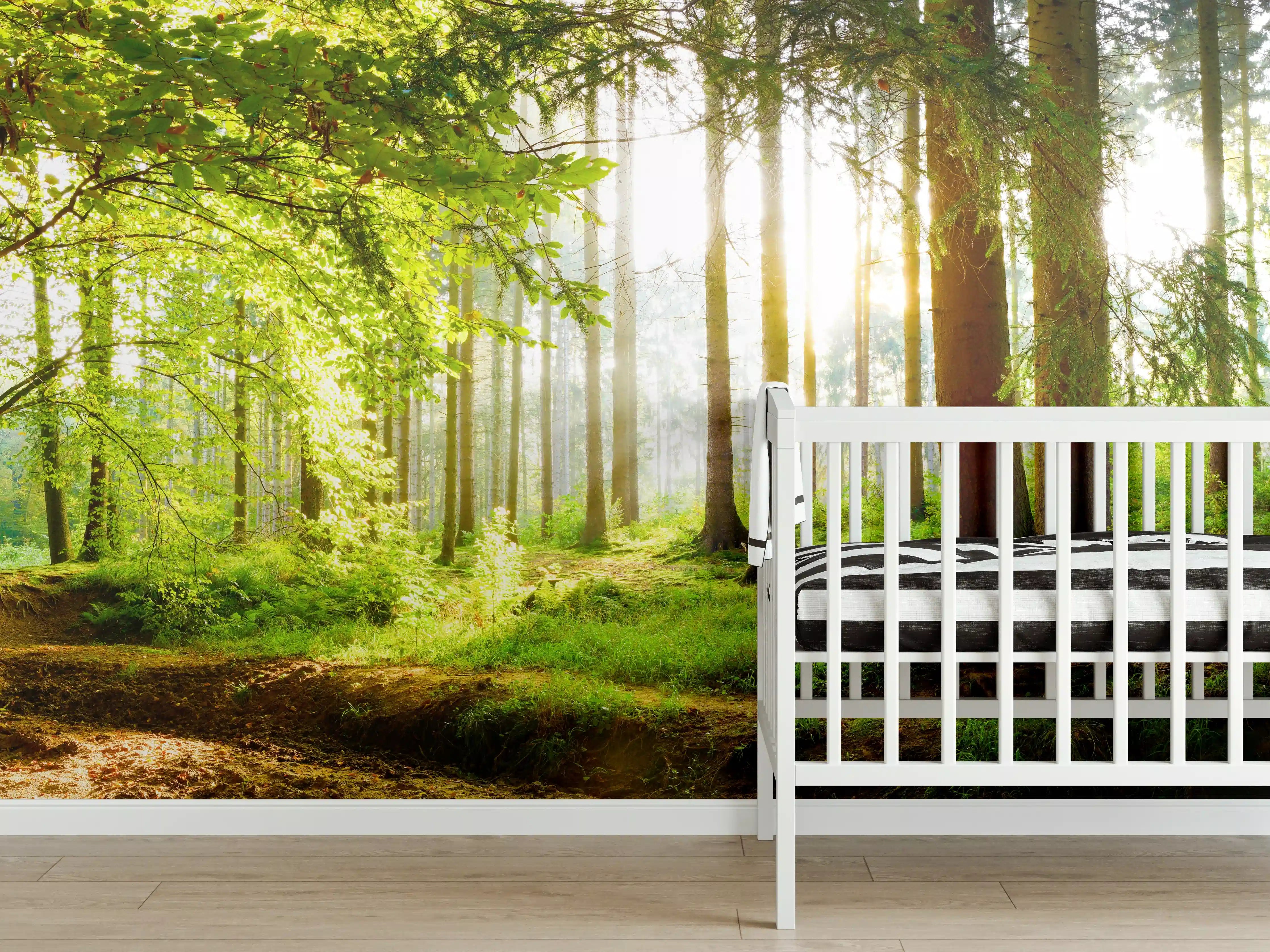 Babyzimmer Wandgestaltung - Frühlingswald mit Sonnenschein
