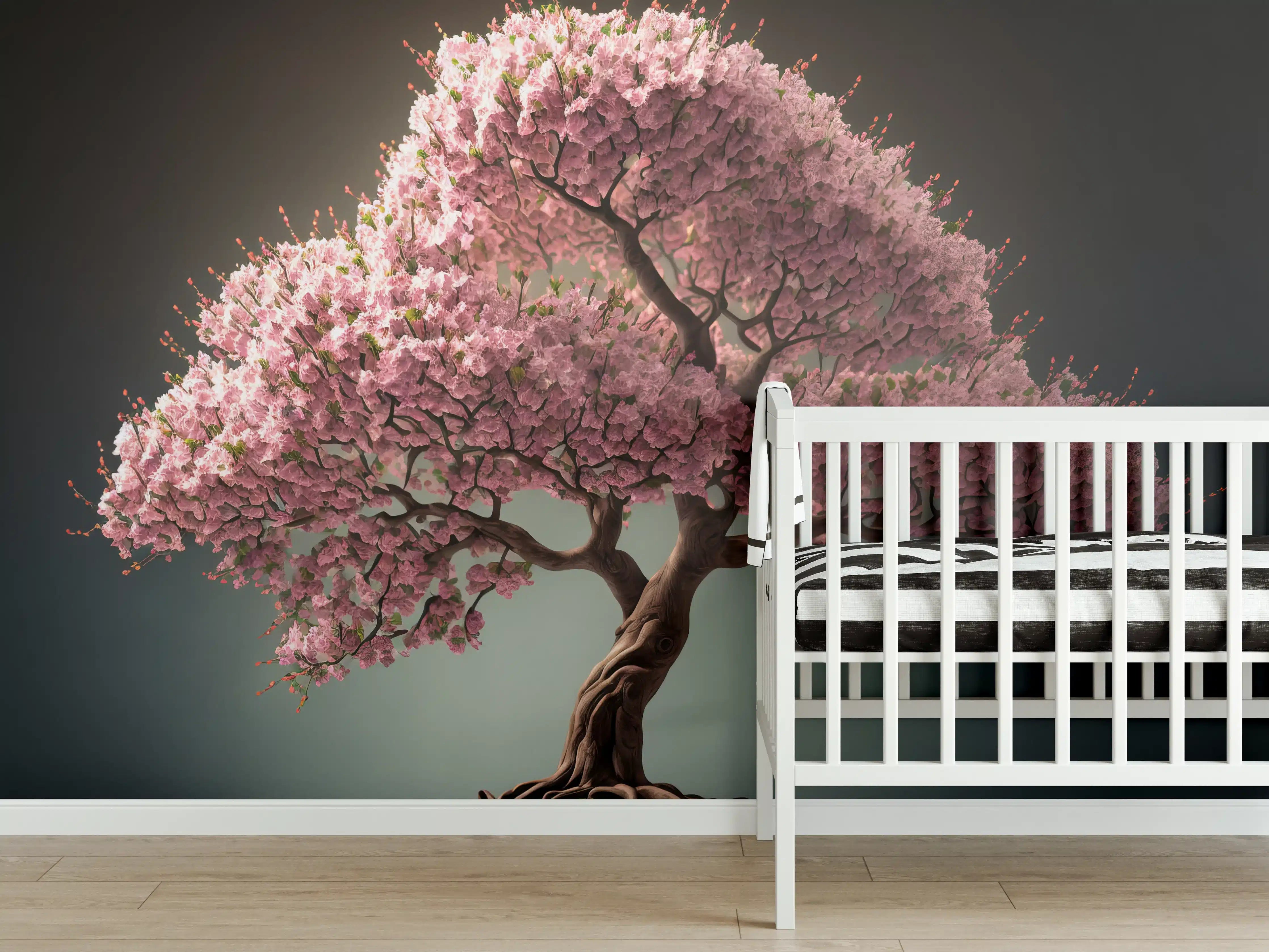 Babyzimmer Wandgestaltung - Frühlingszeit Kirschblüte Sakura Baum - KI generiert