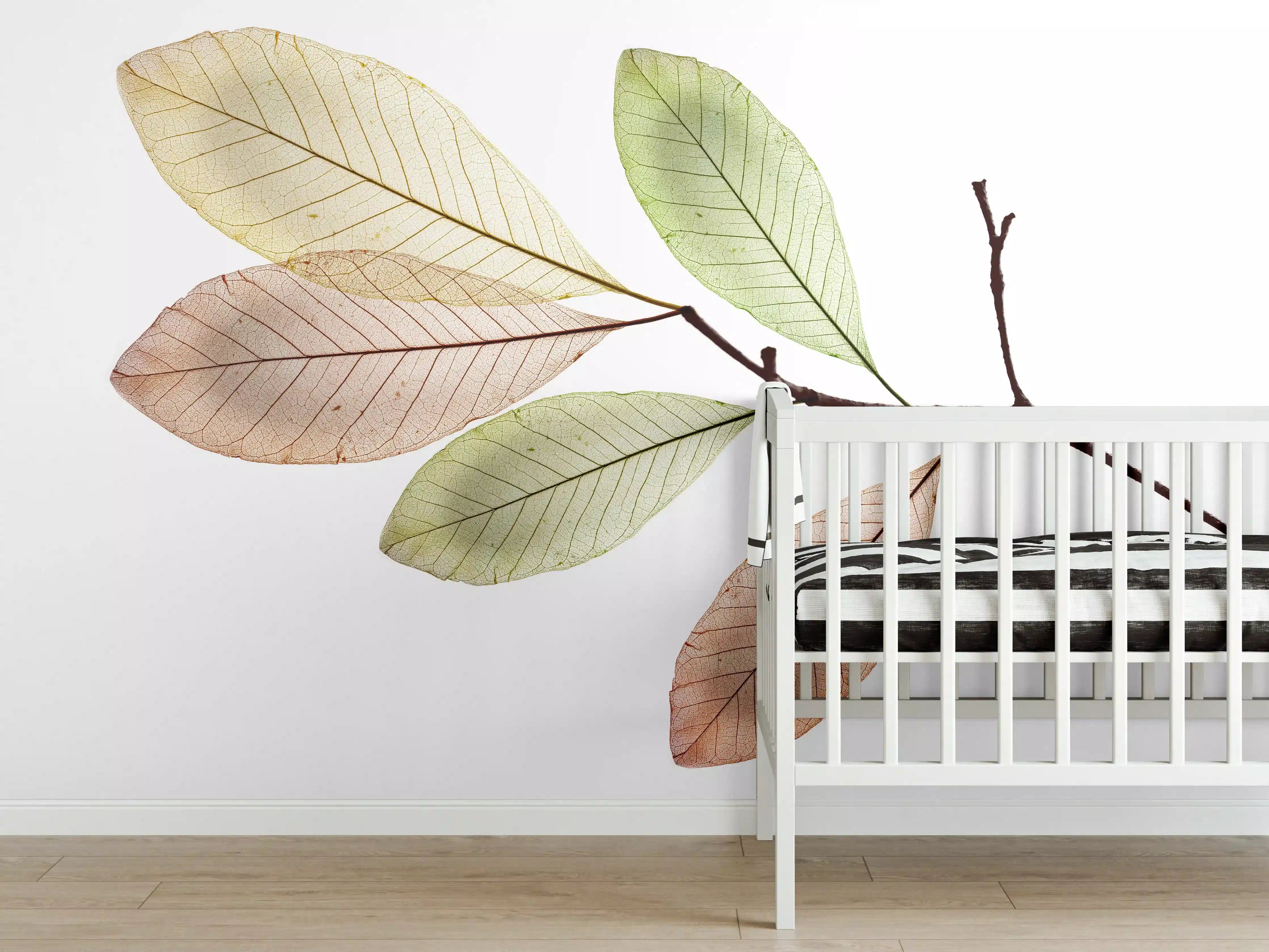 Babyzimmer Wandgestaltung - Gedämpfte grüne und pastellfarbene Blätter