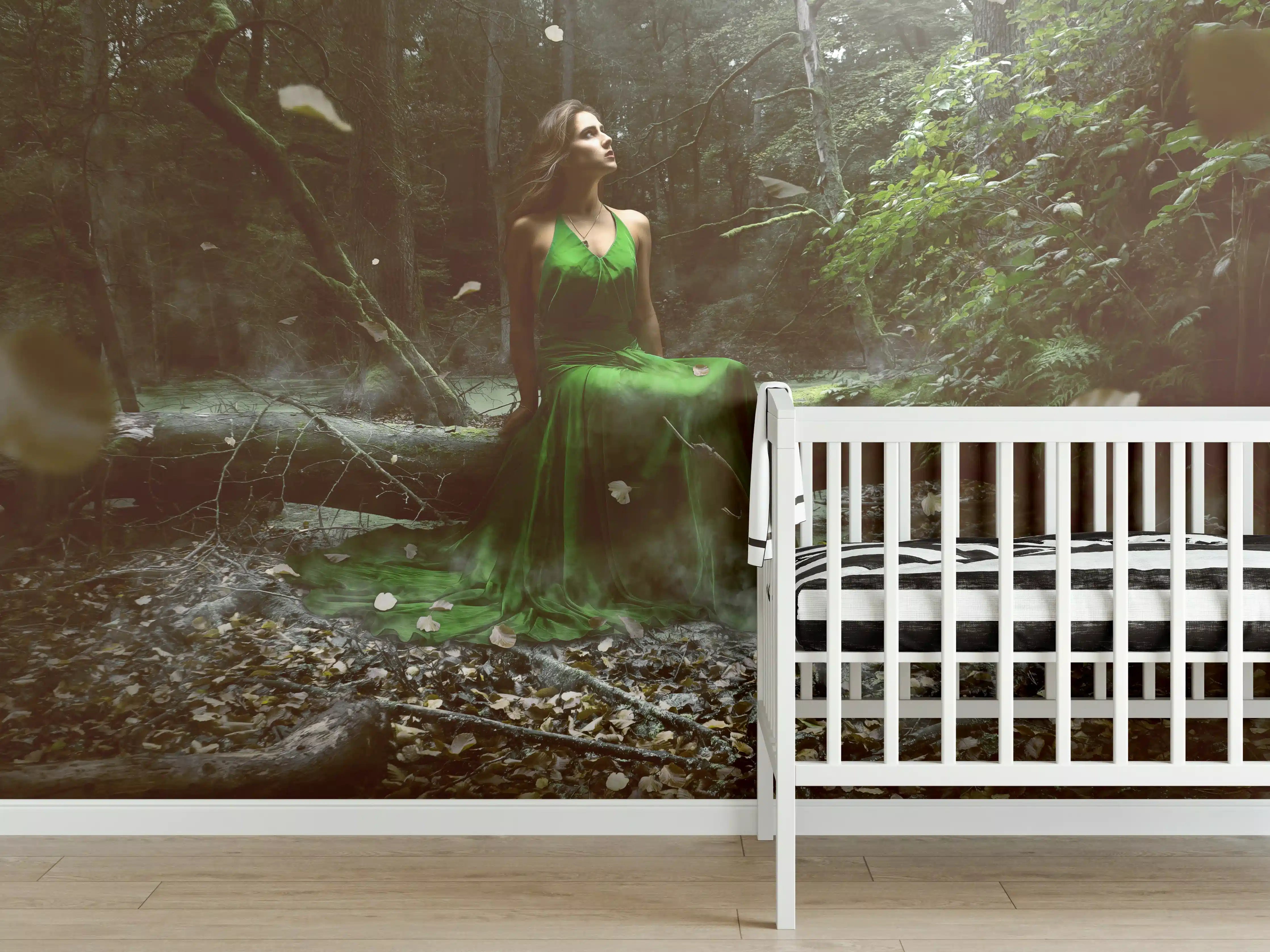 Babyzimmer Wandgestaltung - Geheimnisvoller Wald im Grauton