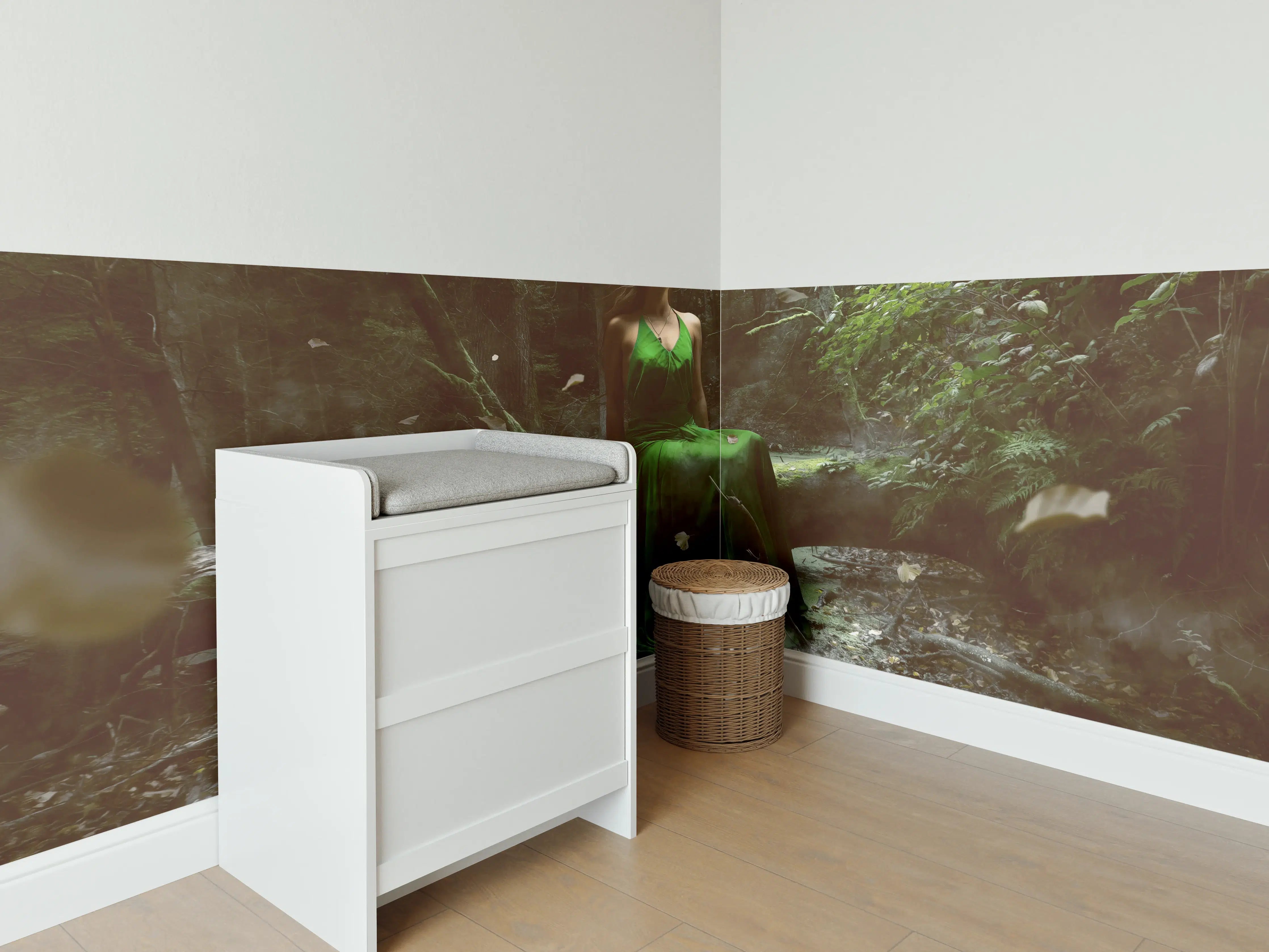Babyzimmer Wandgestaltung - Geheimnisvoller Wald im Grauton