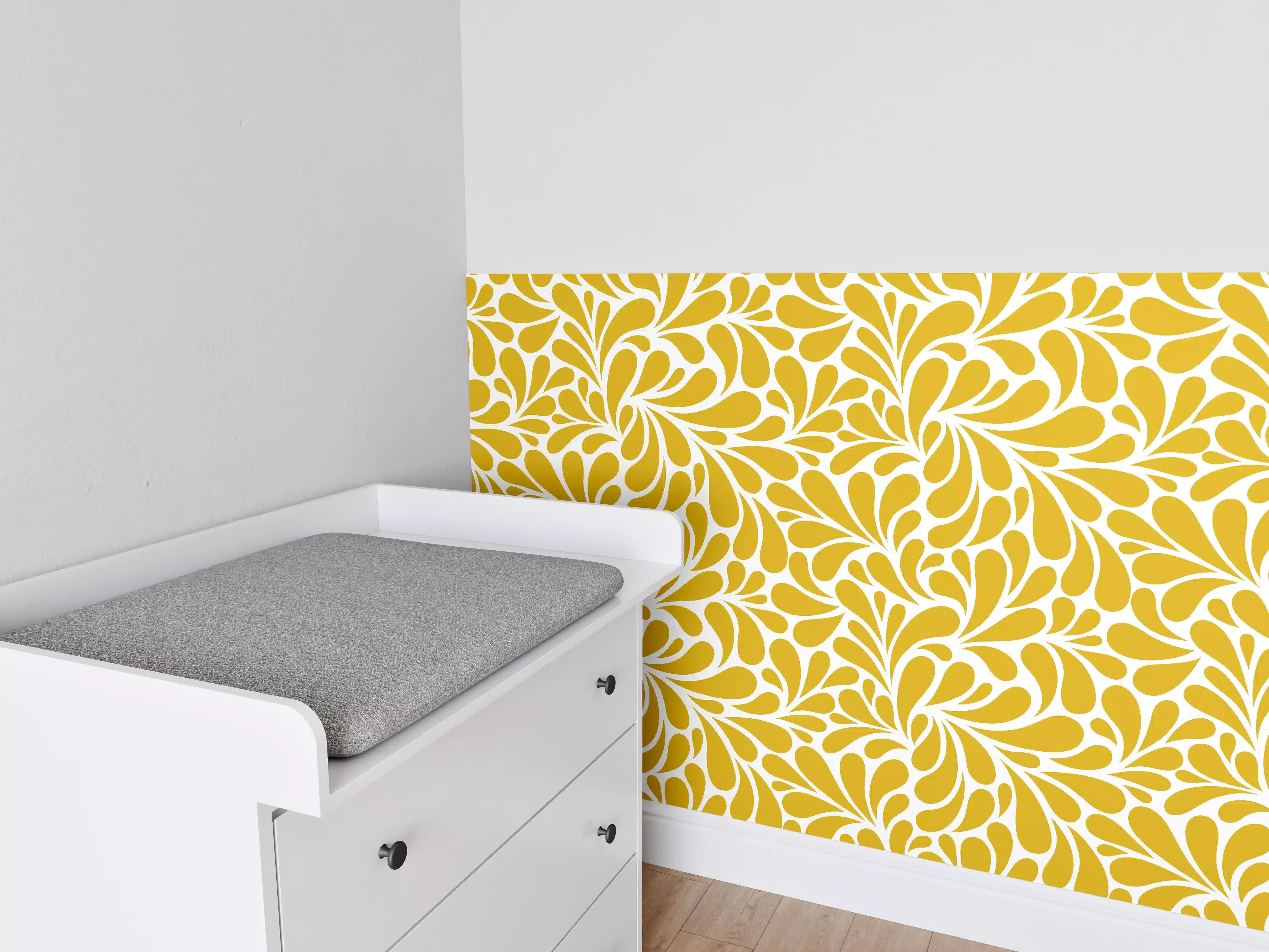 Babyzimmer Wandgestaltung - Gelb-Weiß-Muster-Design