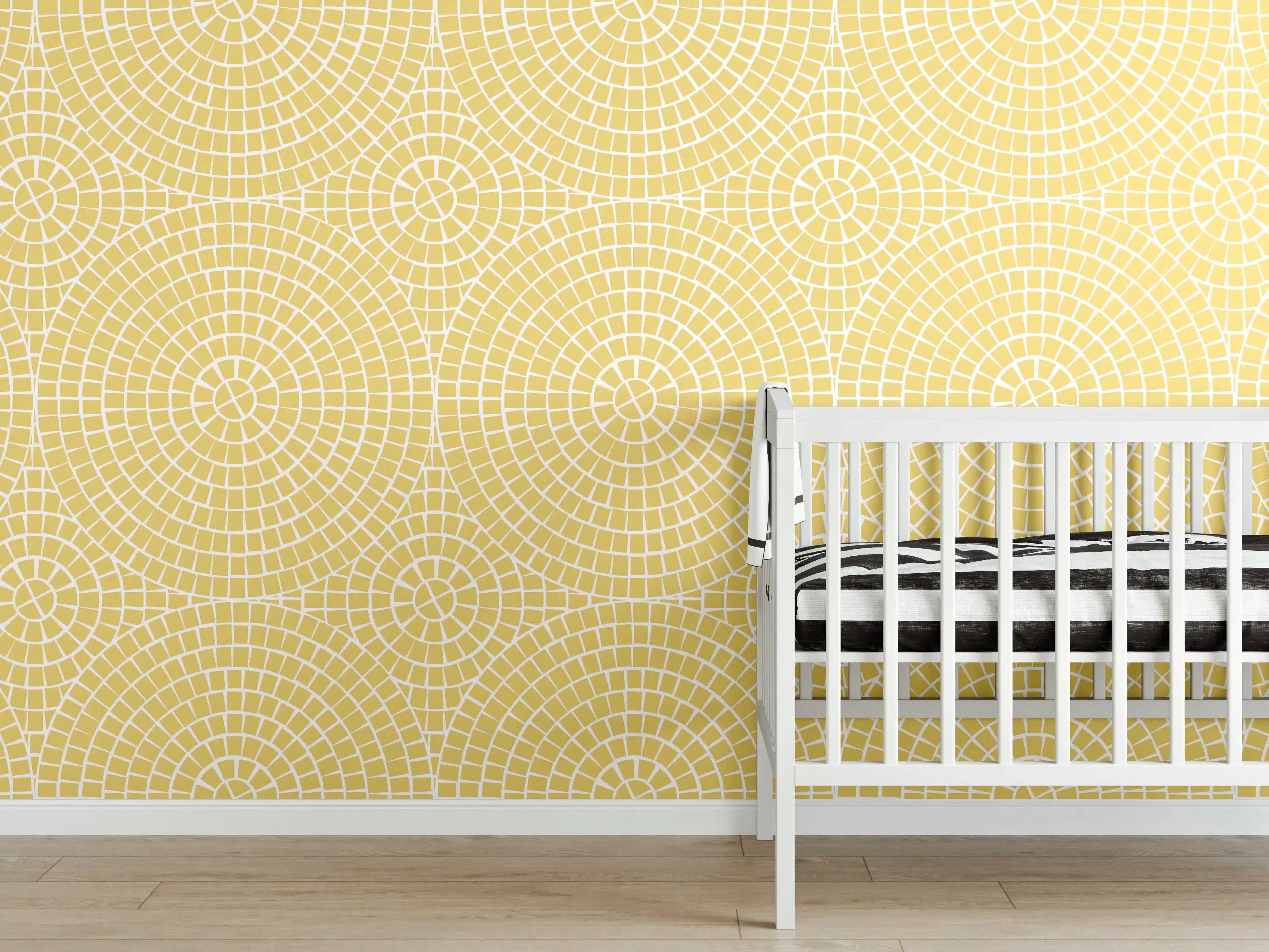 Babyzimmer Wandgestaltung - Gelbe Mosaikfliese mit weißen und grauen Nuancen
