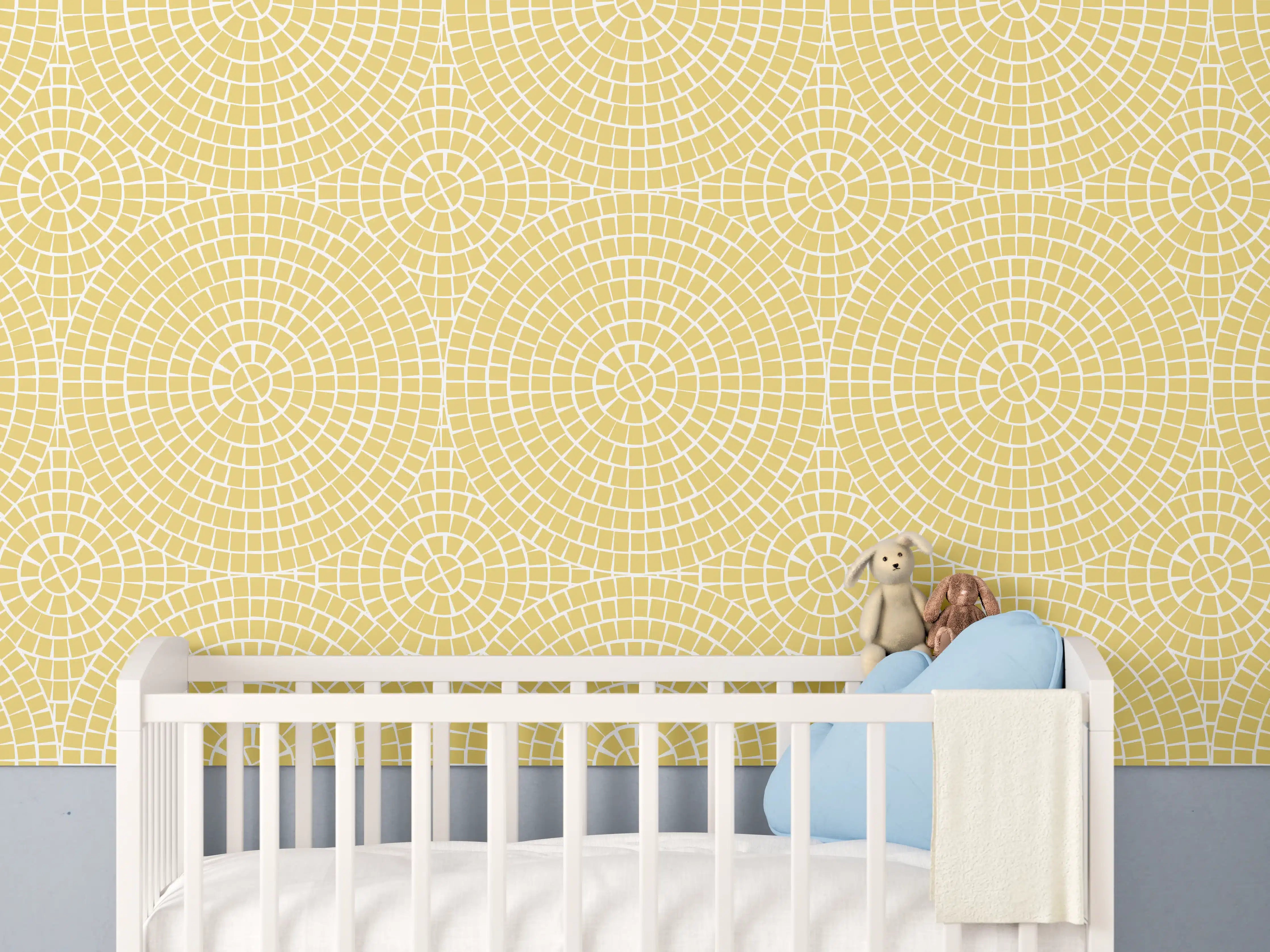 Babyzimmer Wandgestaltung - Gelbe Mosaikfliese mit weißen und grauen Nuancen