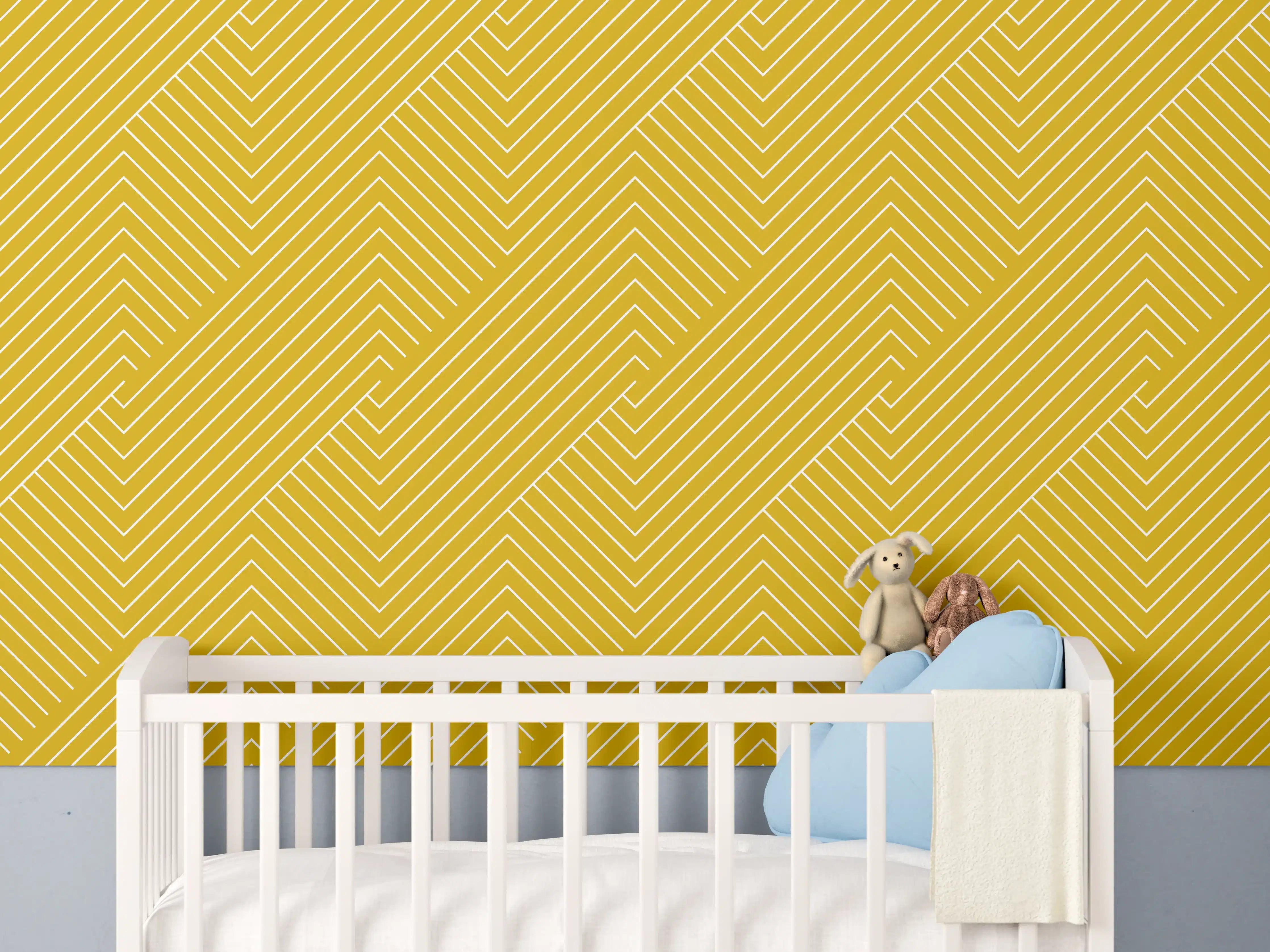 Babyzimmer Wandgestaltung - Gelbe geometrische Fliesen mit weißen und grauen Nuancen