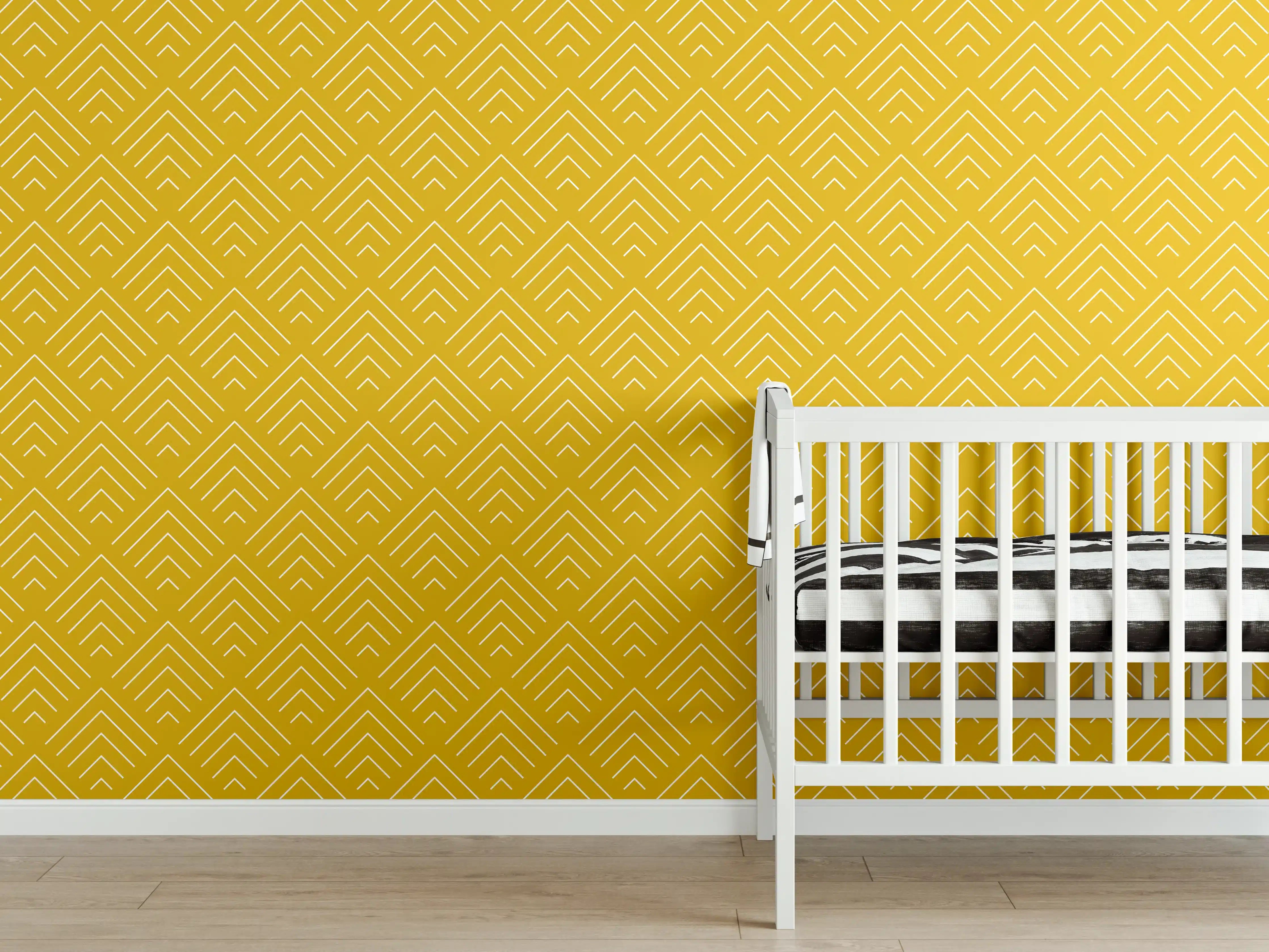 Babyzimmer Wandgestaltung - Gelbes Muster mit geometrischen Linien