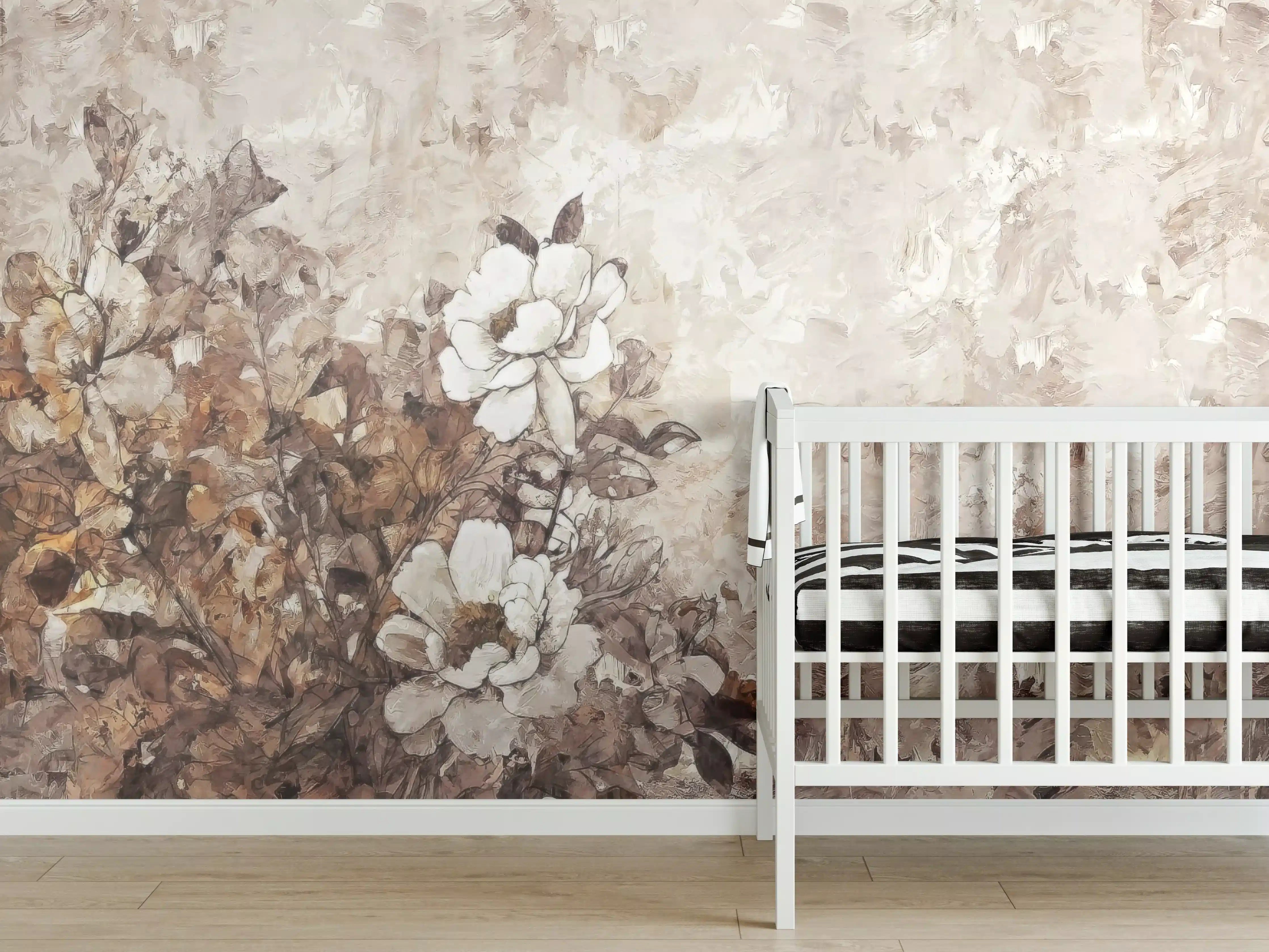 Babyzimmer Wandgestaltung - Gemälde . weiße Blüten