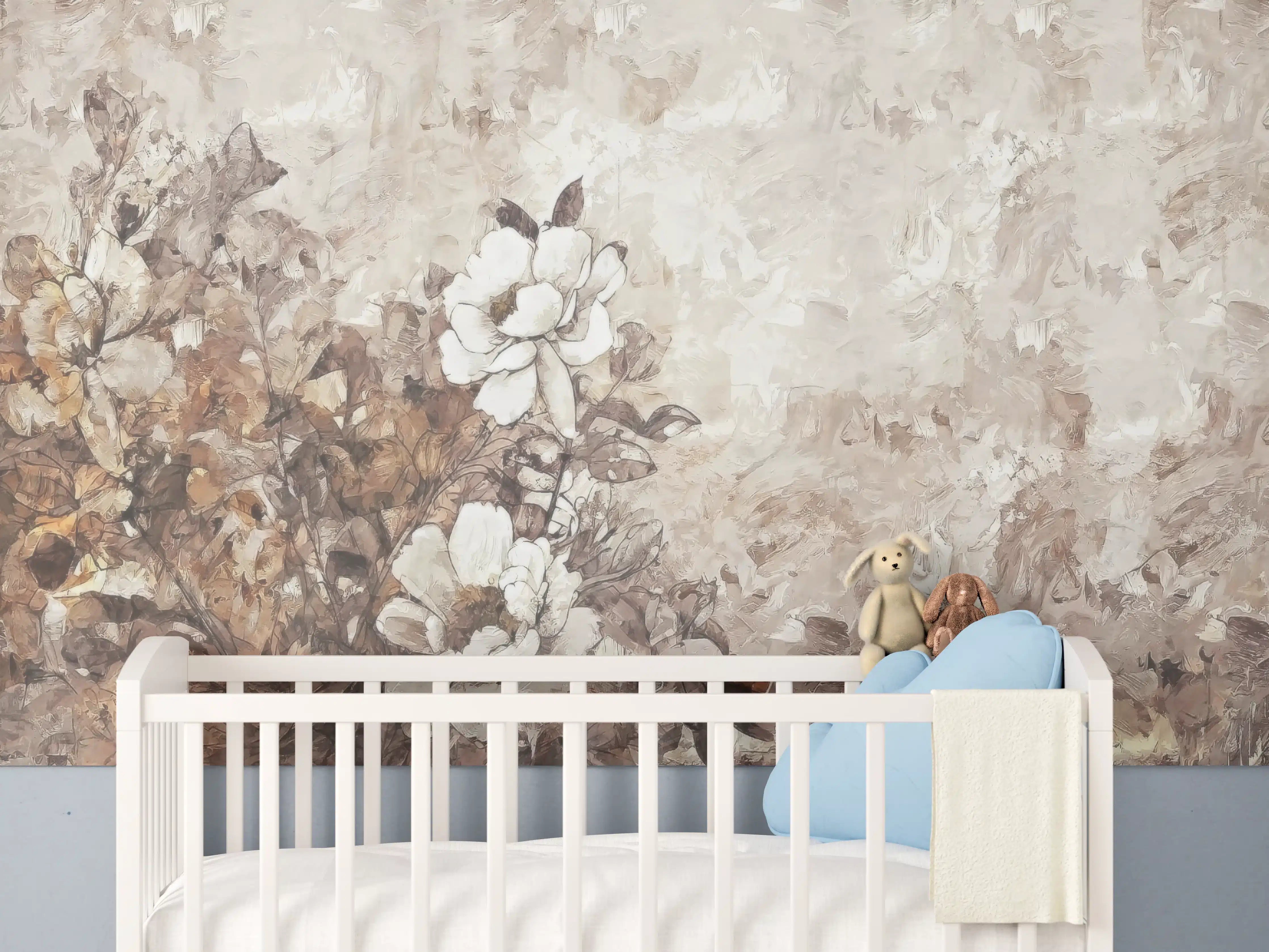 Babyzimmer Wandgestaltung - Gemälde . weiße Blüten