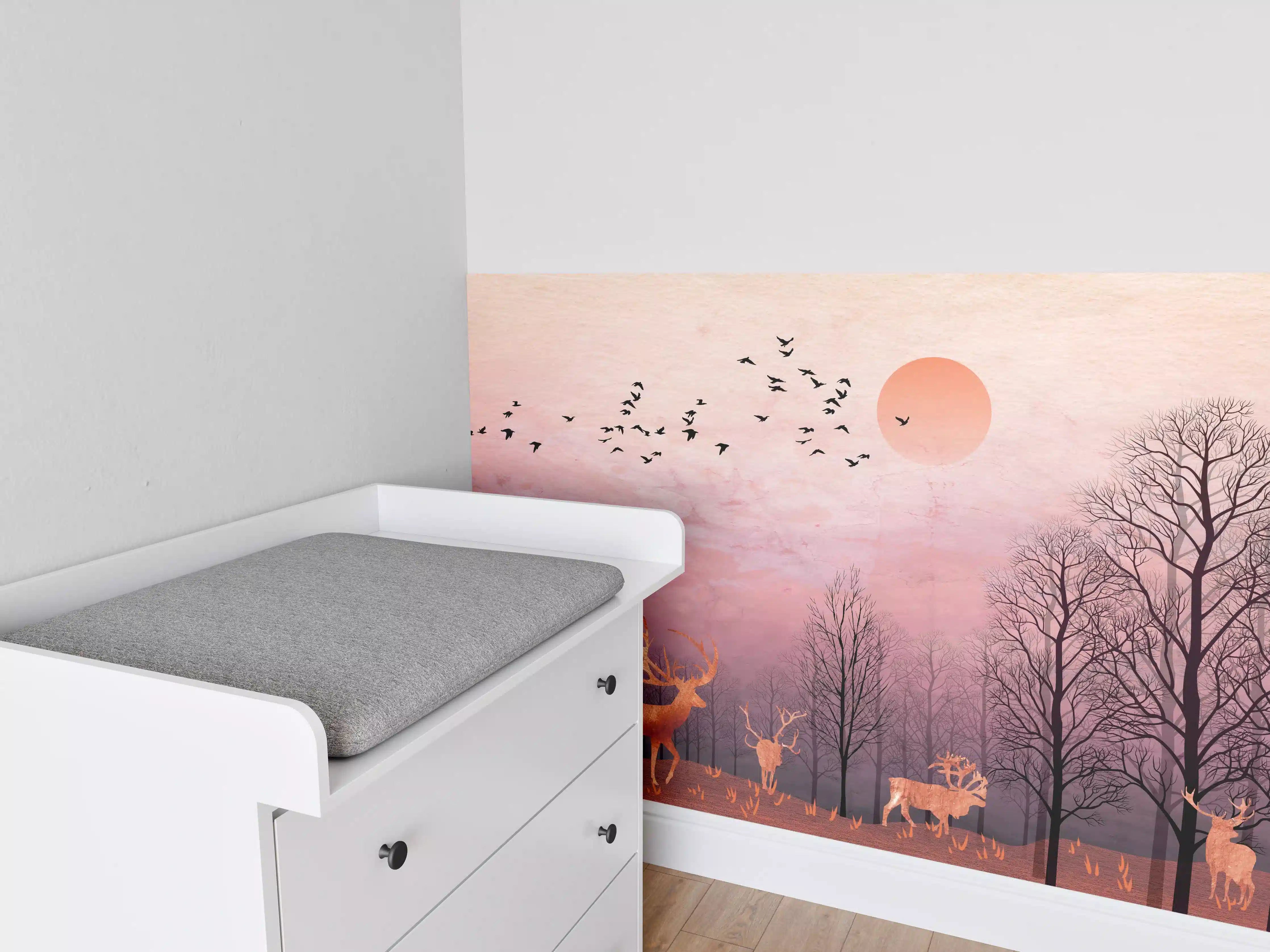 Babyzimmer Wandgestaltung - Gemalte Landschaft mit Wildtieren