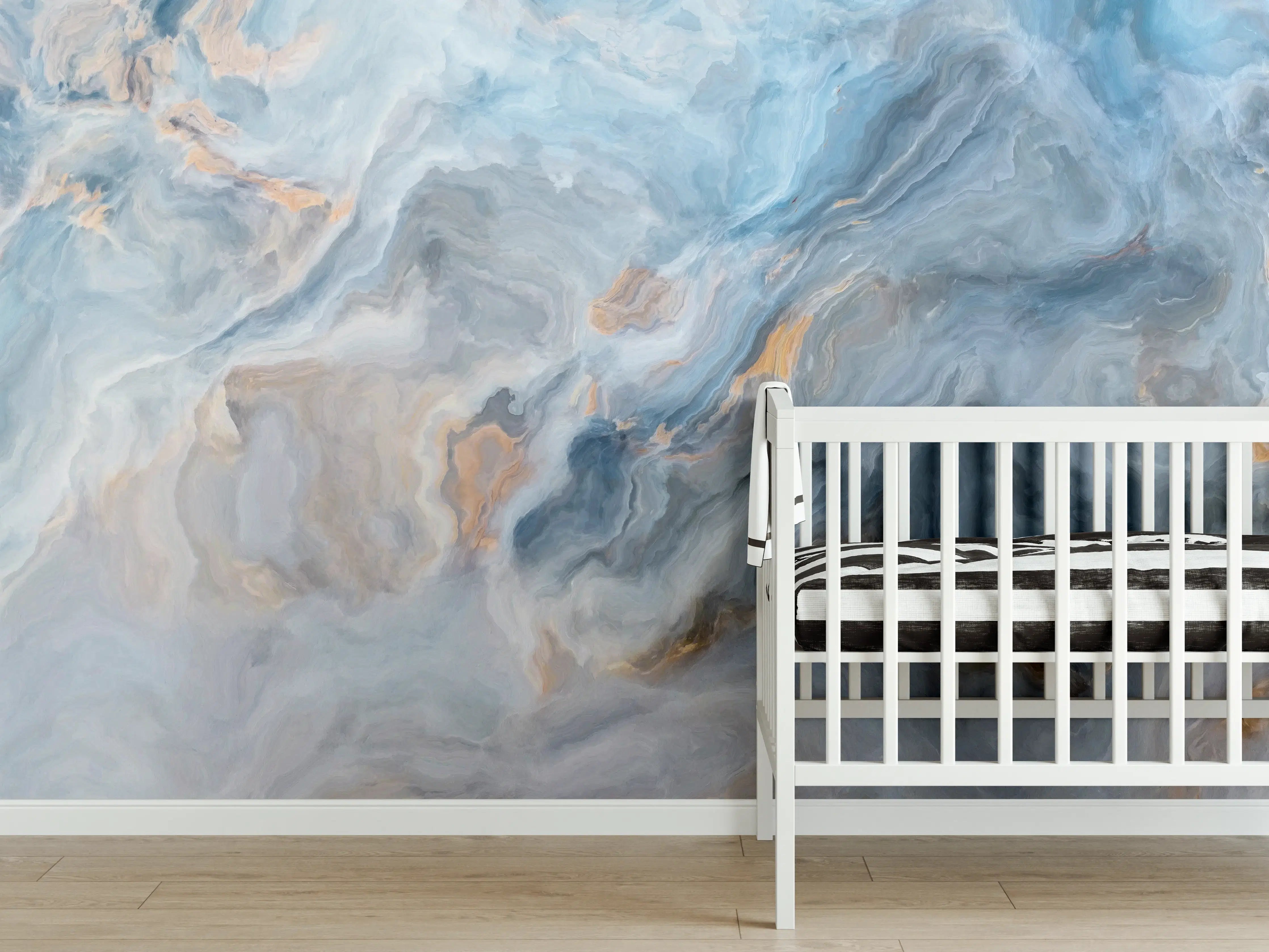Babyzimmer Wandgestaltung - Gemalter bläulicher Marmor
