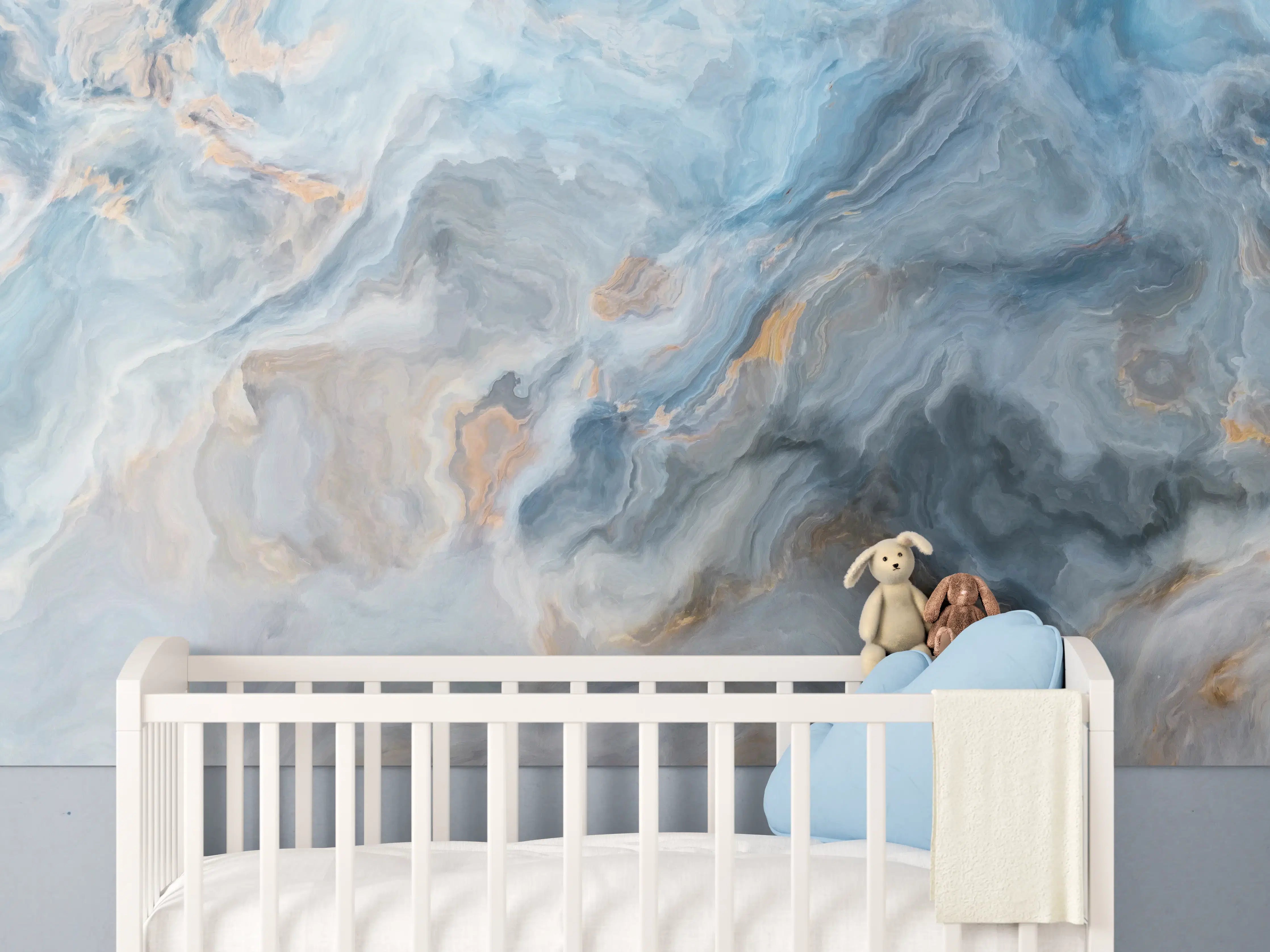 Babyzimmer Wandgestaltung - Gemalter bläulicher Marmor