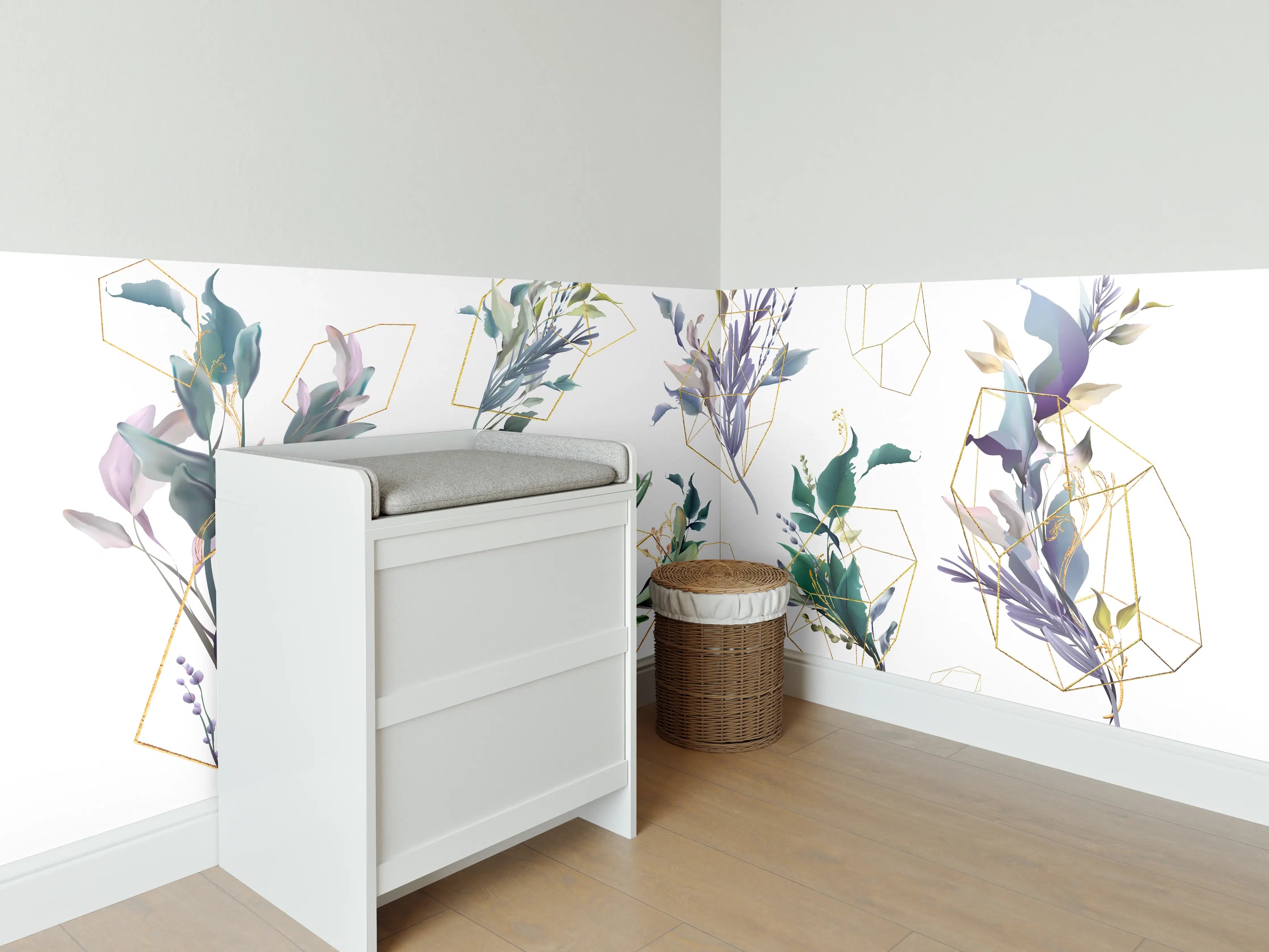 Babyzimmer Wandgestaltung - Geometrisch-Florales Kunstwerk