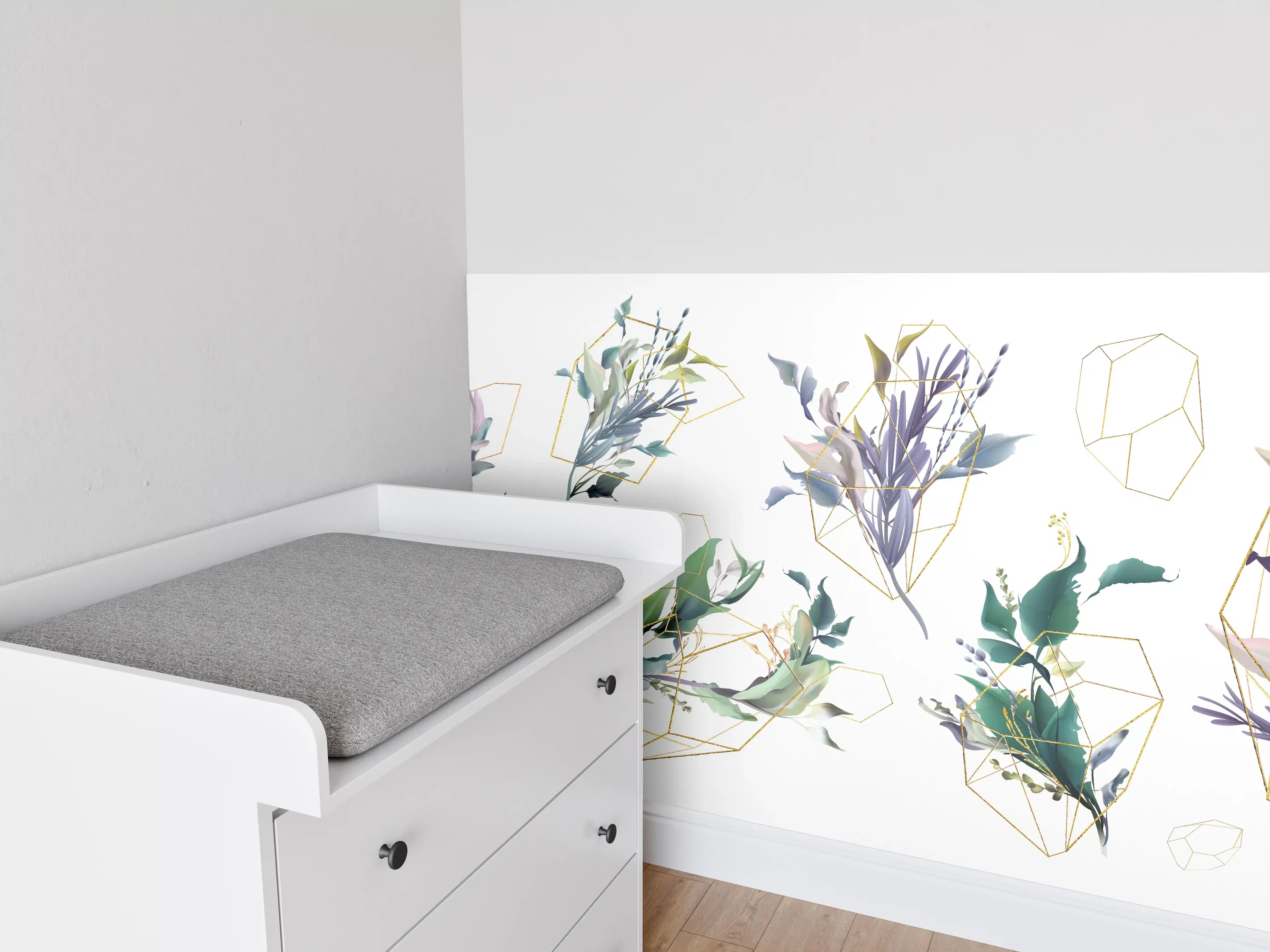 Babyzimmer Wandgestaltung - Geometrisch-Florales Kunstwerk