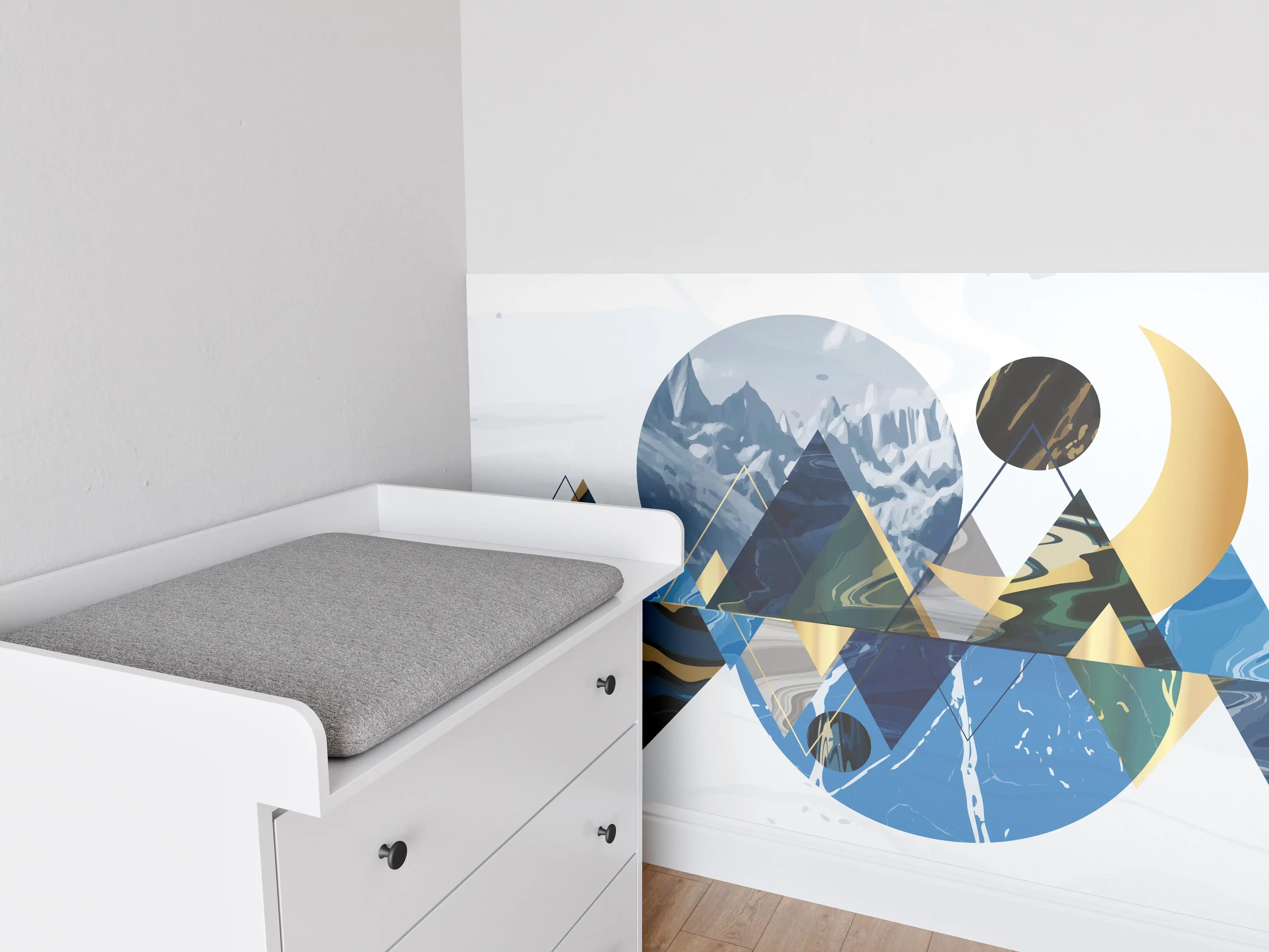 Babyzimmer Wandgestaltung - Geometrische Berglandschaft in Blau