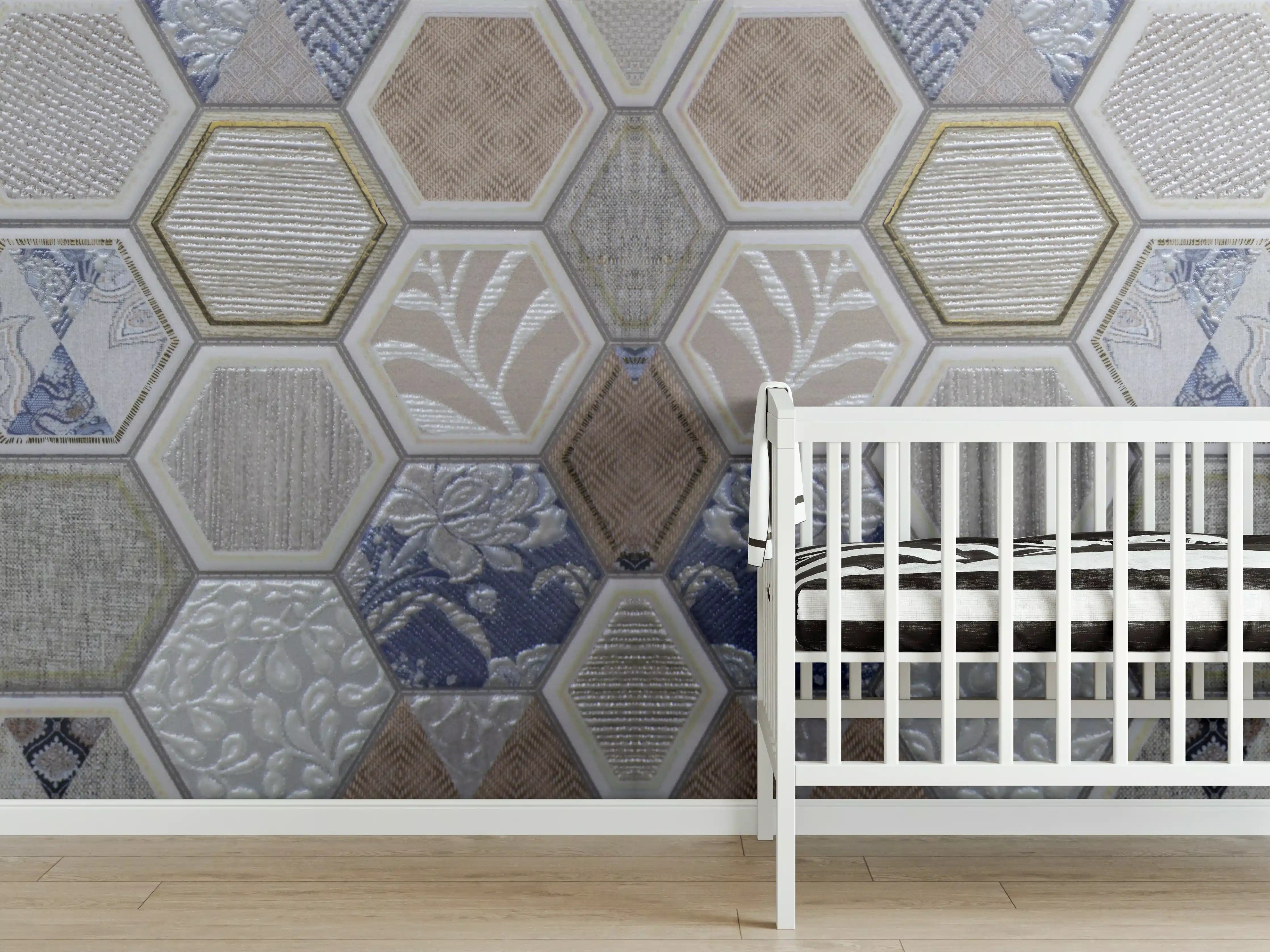 Babyzimmer Wandgestaltung - Geometrische Blau-Beige Fliesen