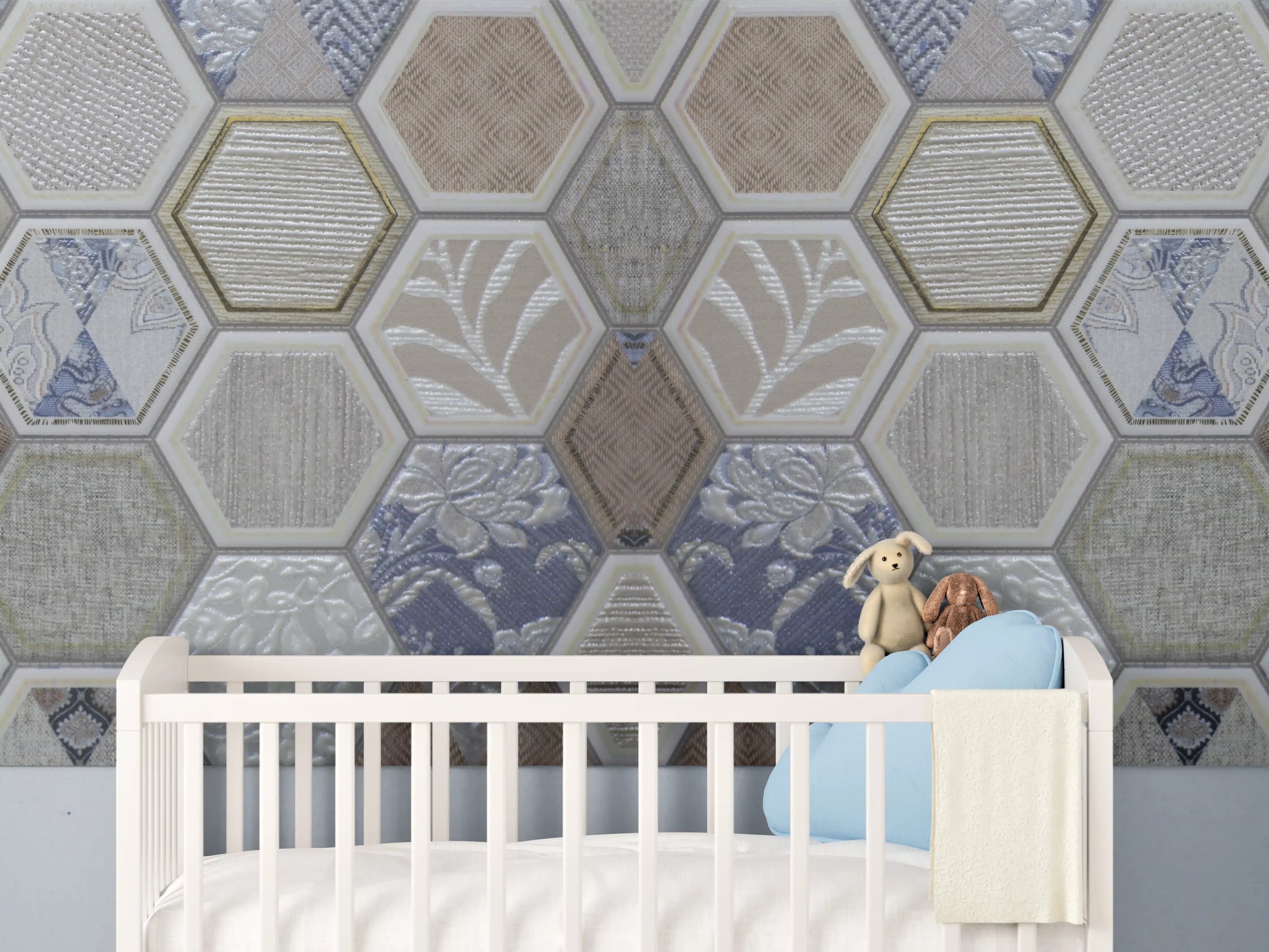 Babyzimmer Wandgestaltung - Geometrische Blau-Beige Fliesen