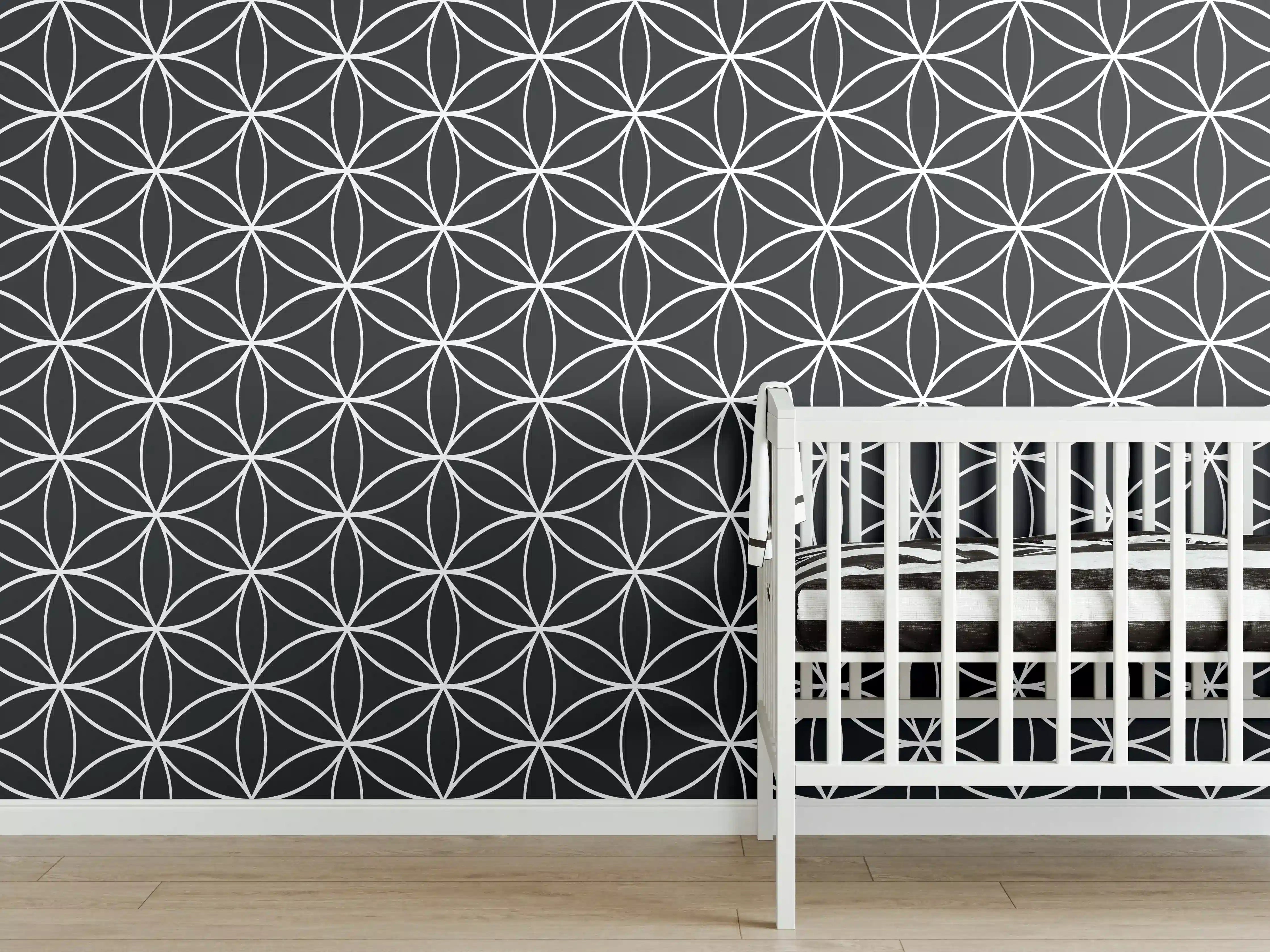 Babyzimmer Wandgestaltung - Geometrische Fliesen in Schwarz-Weiß