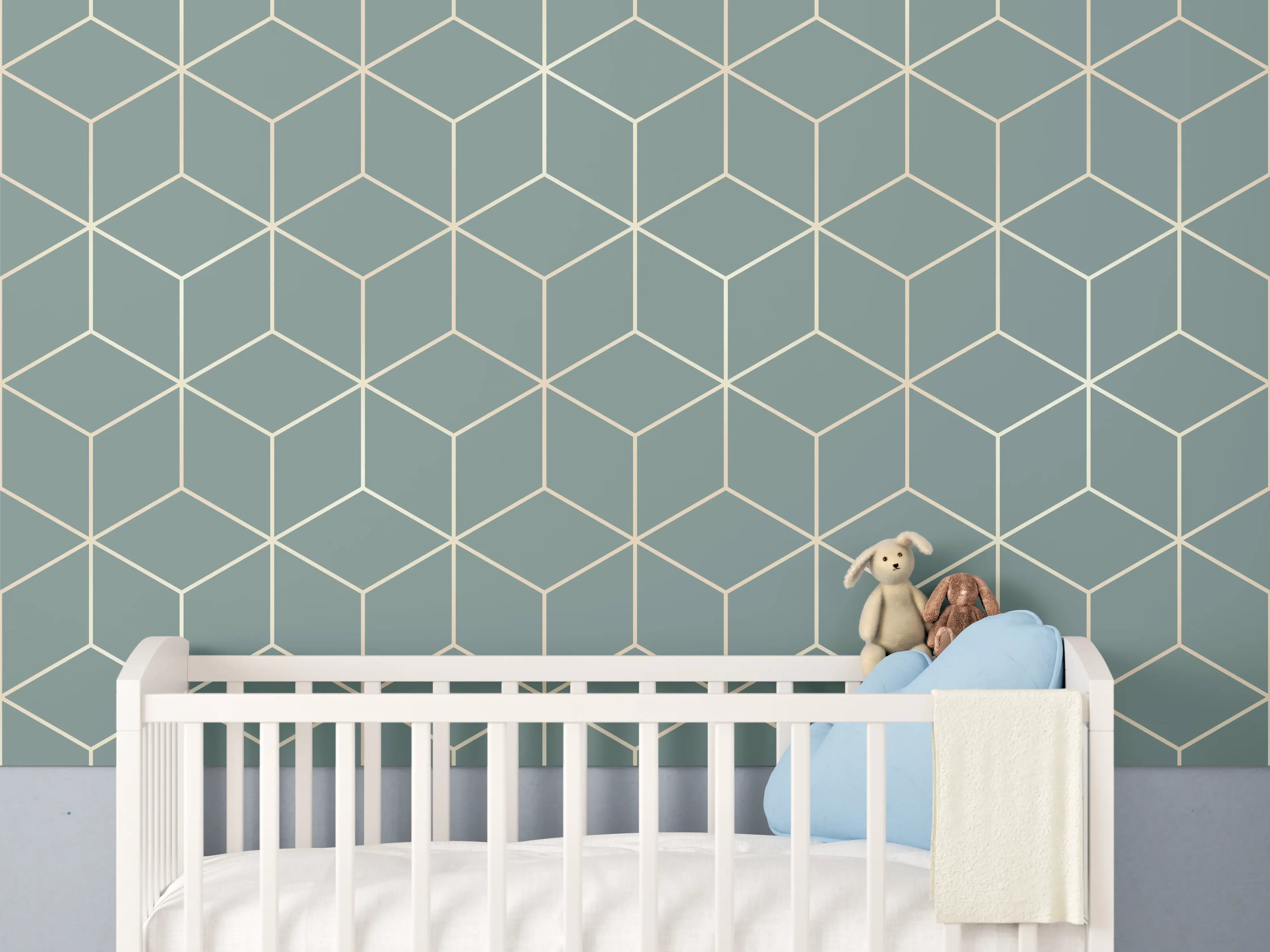 Babyzimmer Wandgestaltung - Geometrische Grau-Muster Tapete