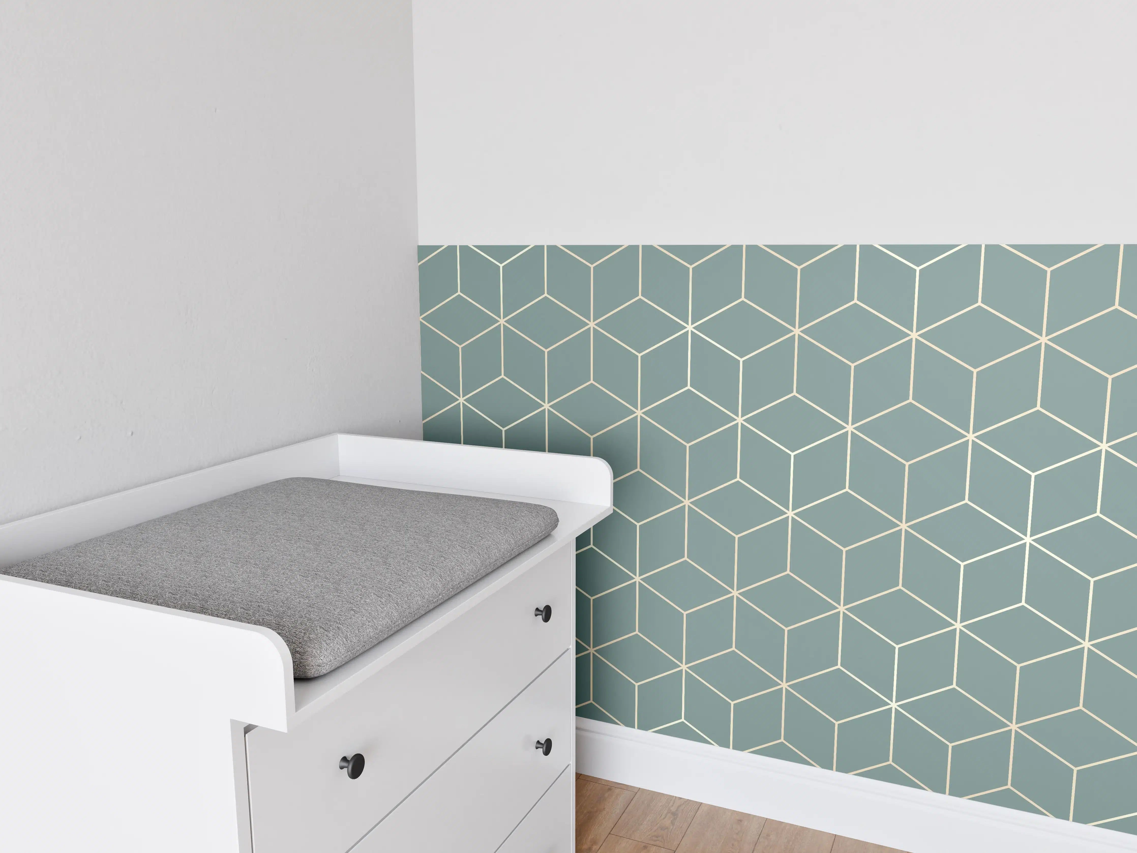 Babyzimmer Wandgestaltung - Geometrische Grau-Muster Tapete