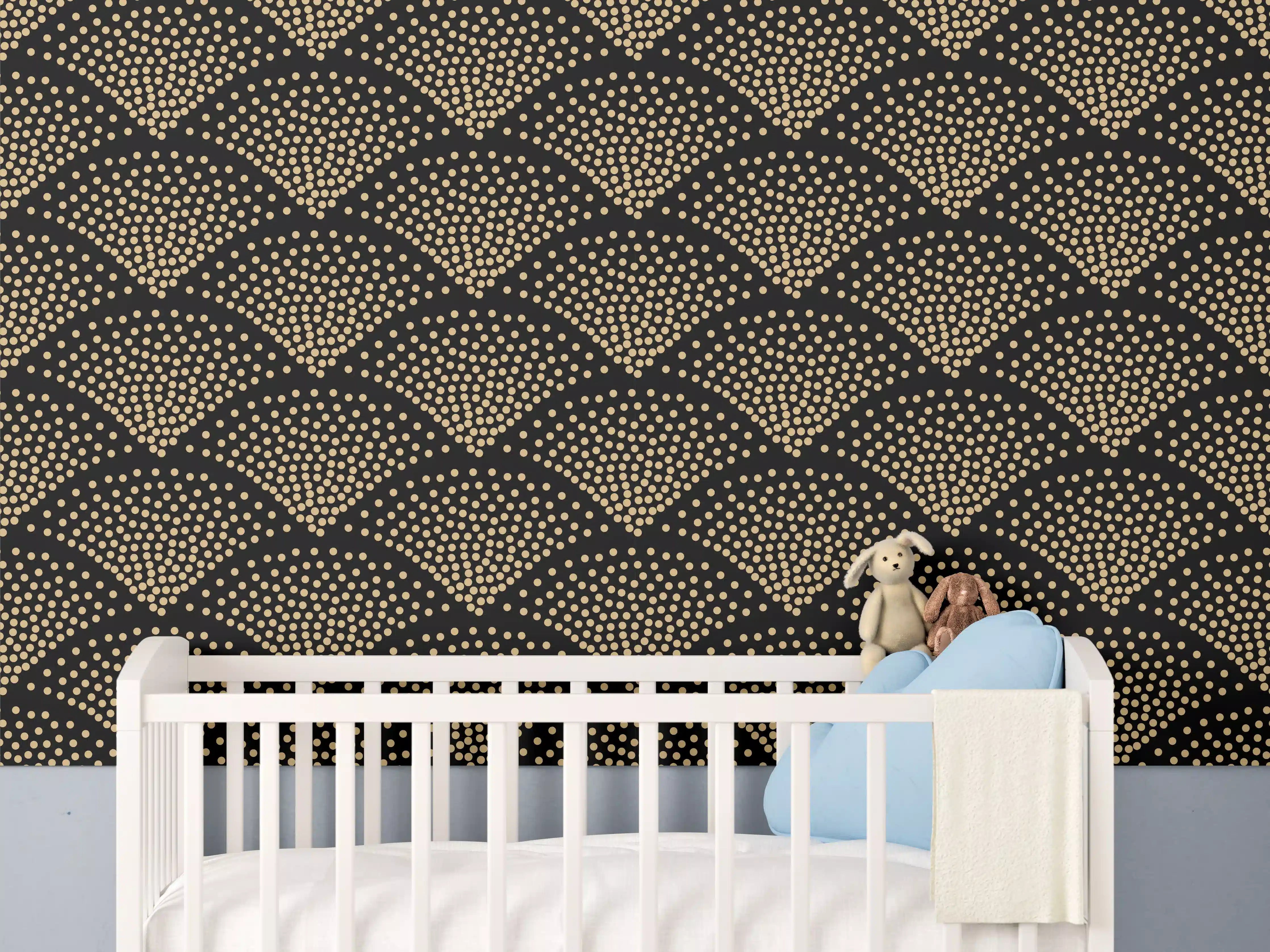 Babyzimmer Wandgestaltung - Geometrische Schwarz-Gold-Musterung