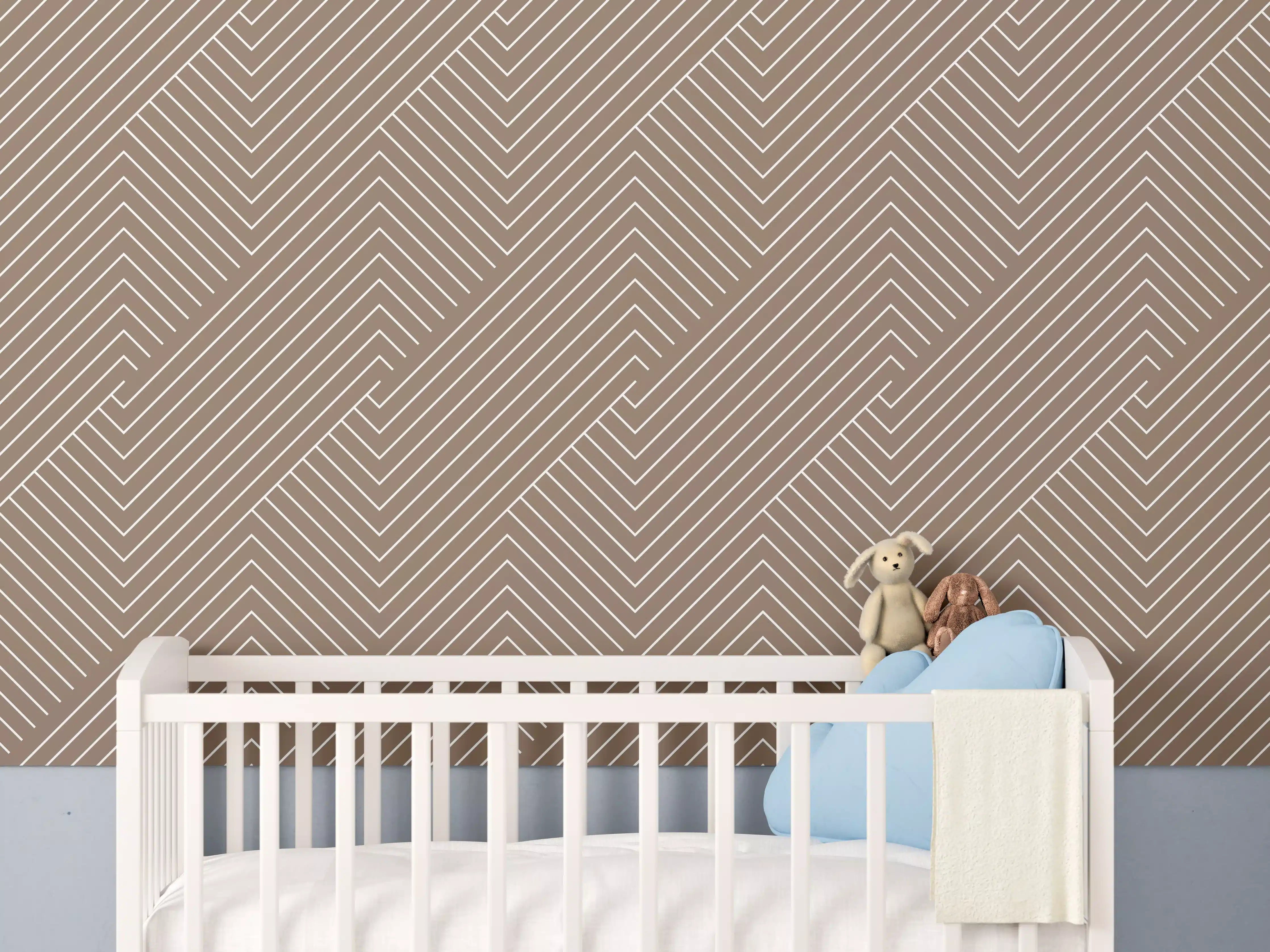 Babyzimmer Wandgestaltung - Geometrische Sigaro-Muster in Braun