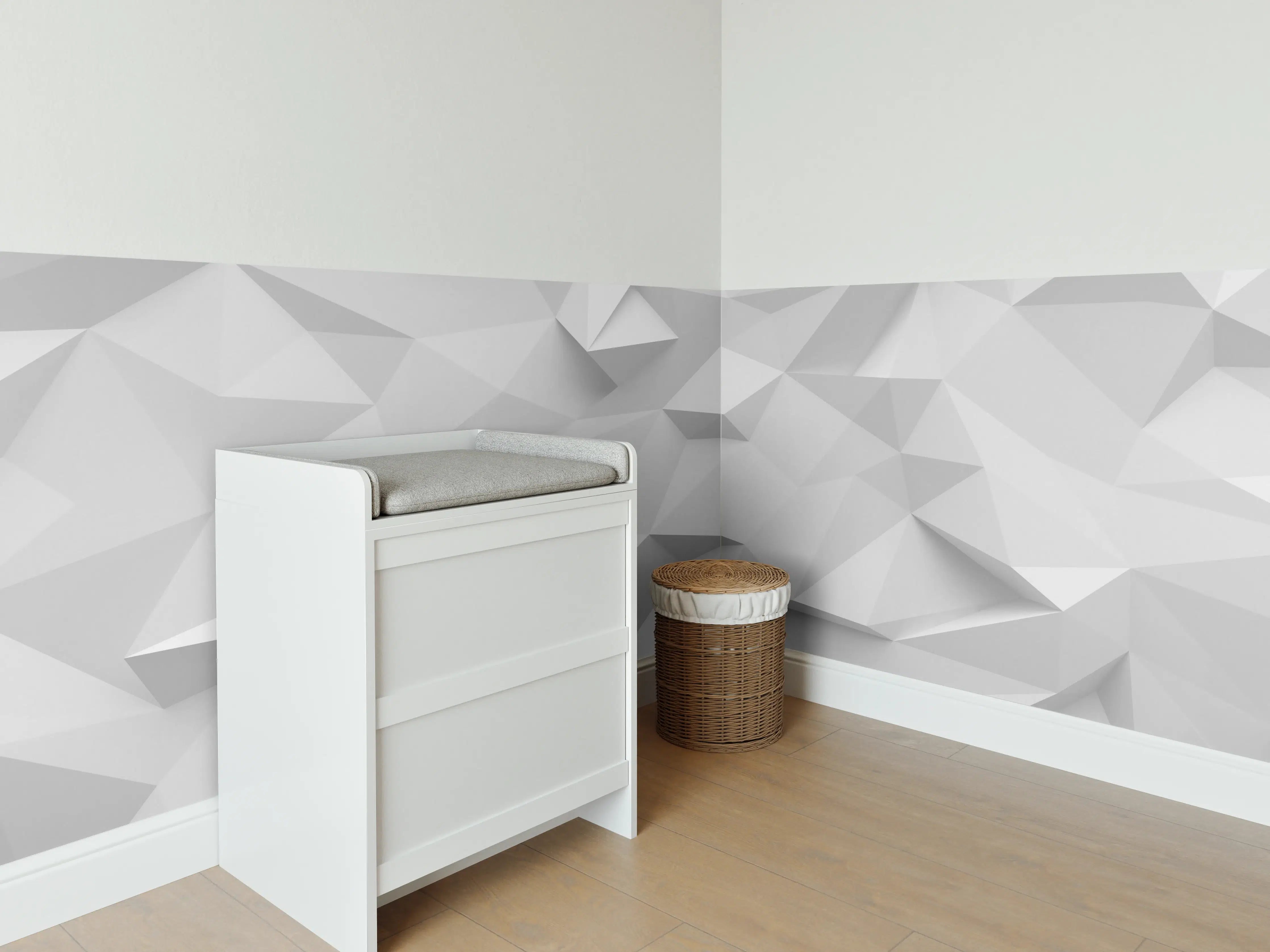 Babyzimmer Wandgestaltung - Geometrische Weiß-Grau Textur