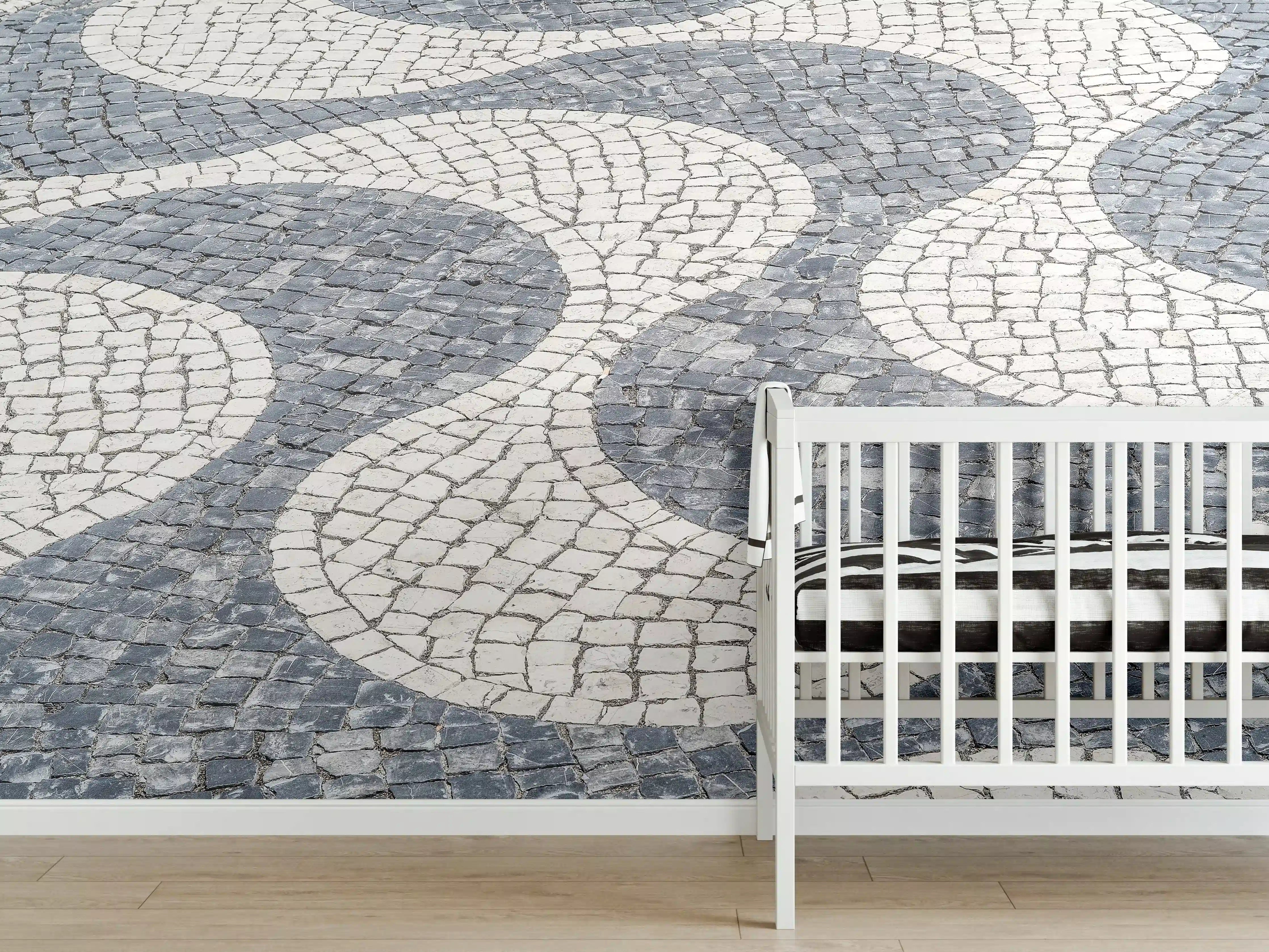 Babyzimmer Wandgestaltung - Geometrische Weiß-Schwarz-Mosaik