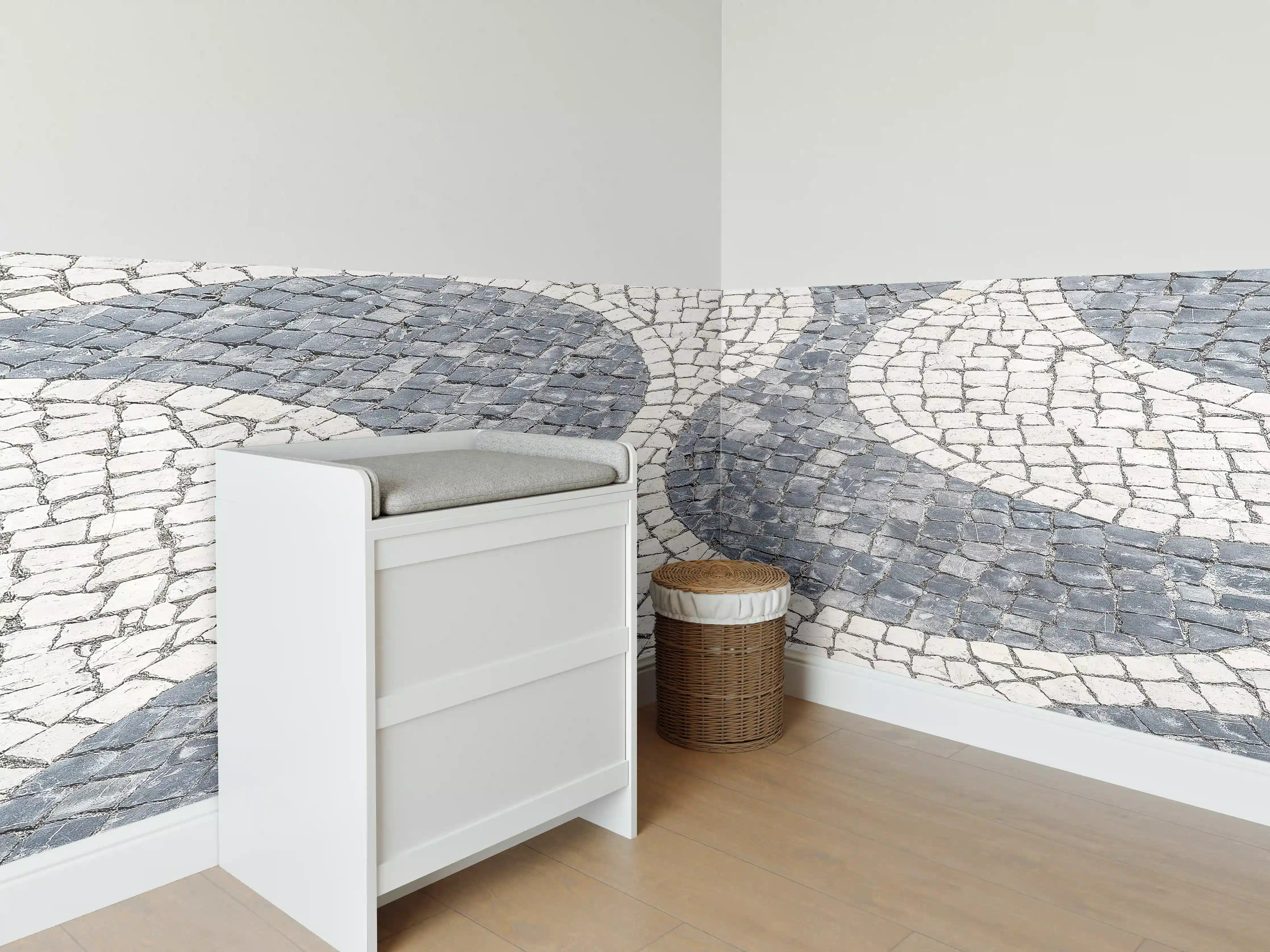 Babyzimmer Wandgestaltung - Geometrische Weiß-Schwarz-Mosaik