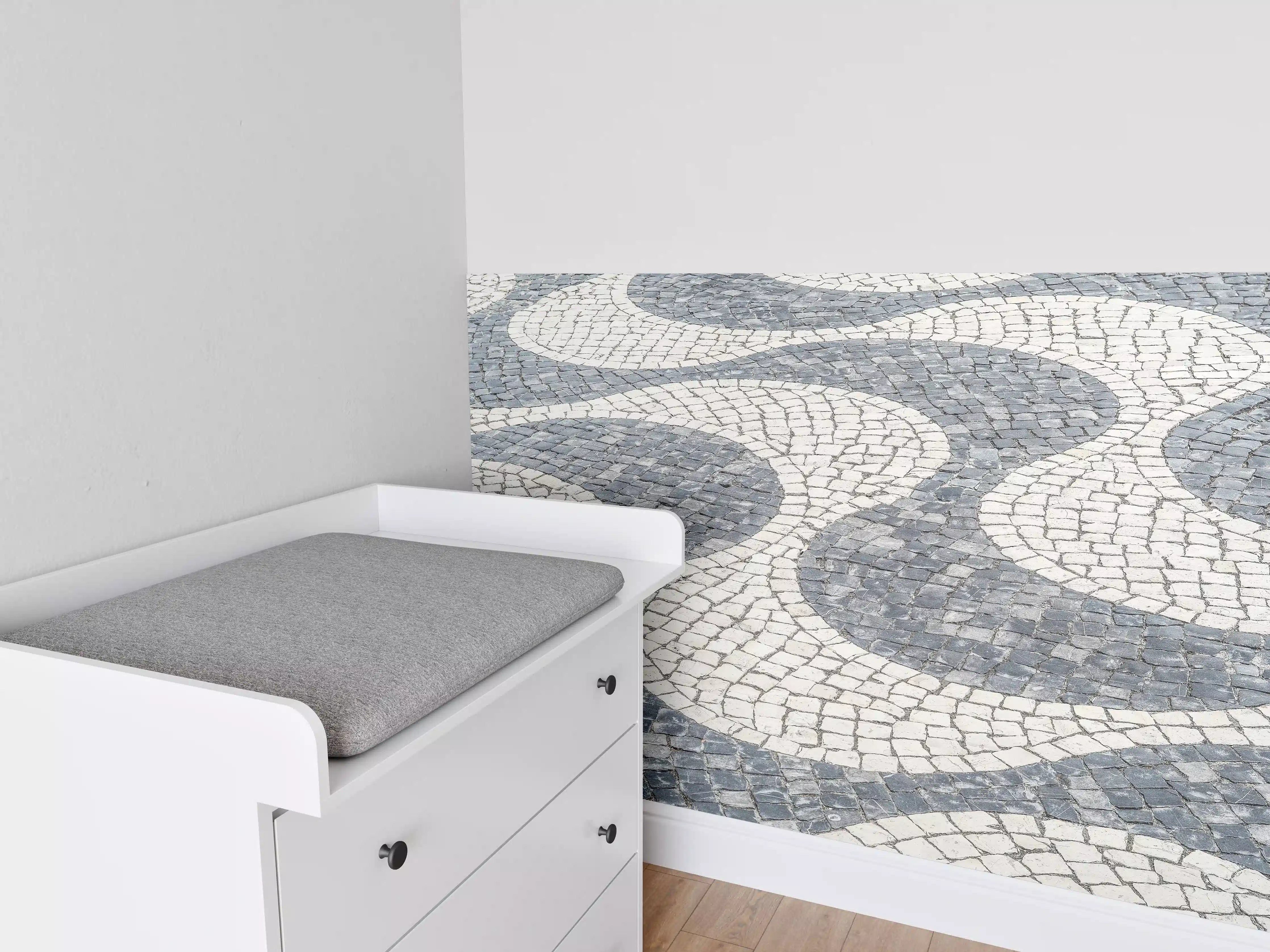 Babyzimmer Wandgestaltung - Geometrische Weiß-Schwarz-Mosaik