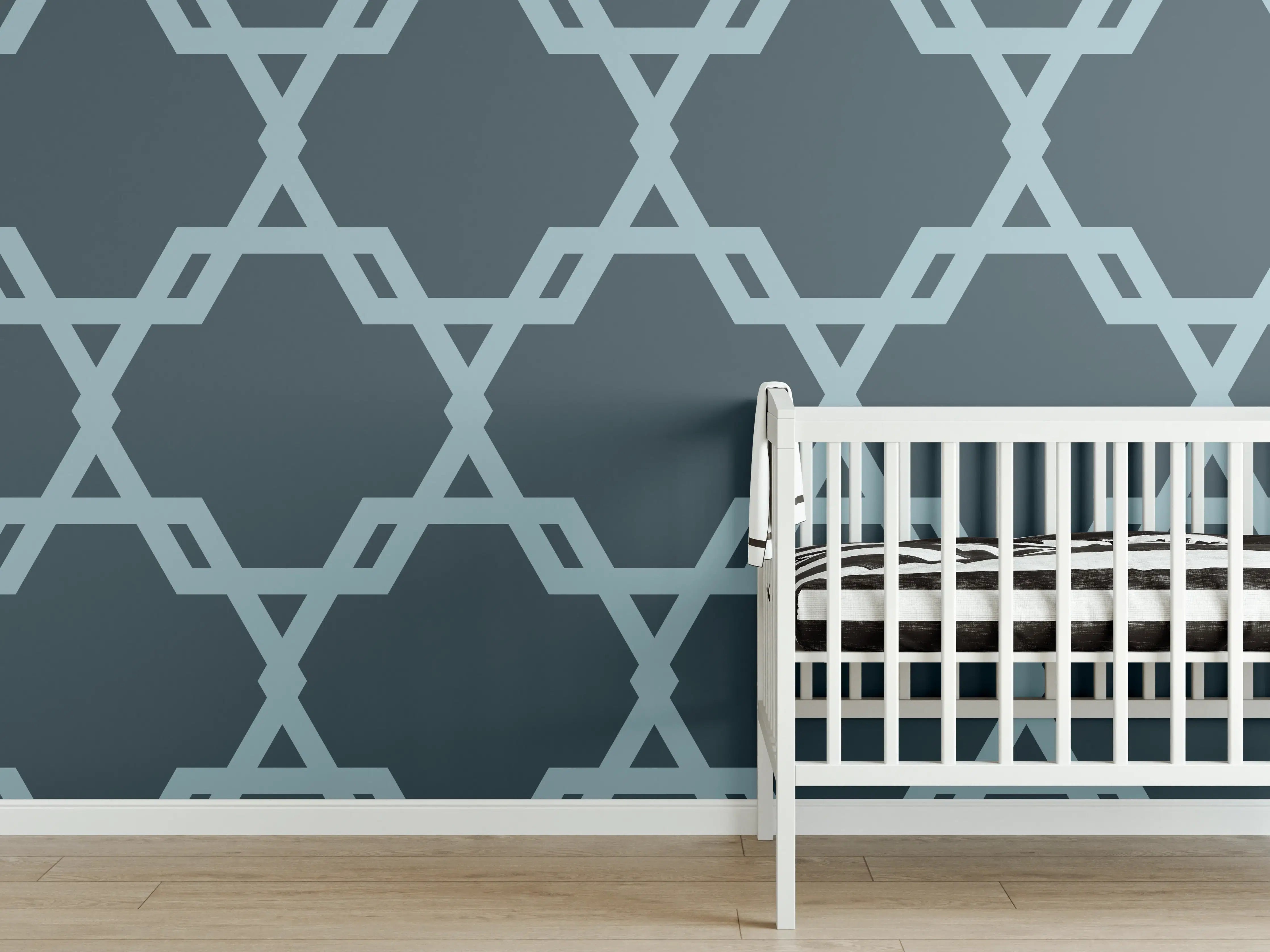 Babyzimmer Wandgestaltung - Geometrisches Blaugrau Muster