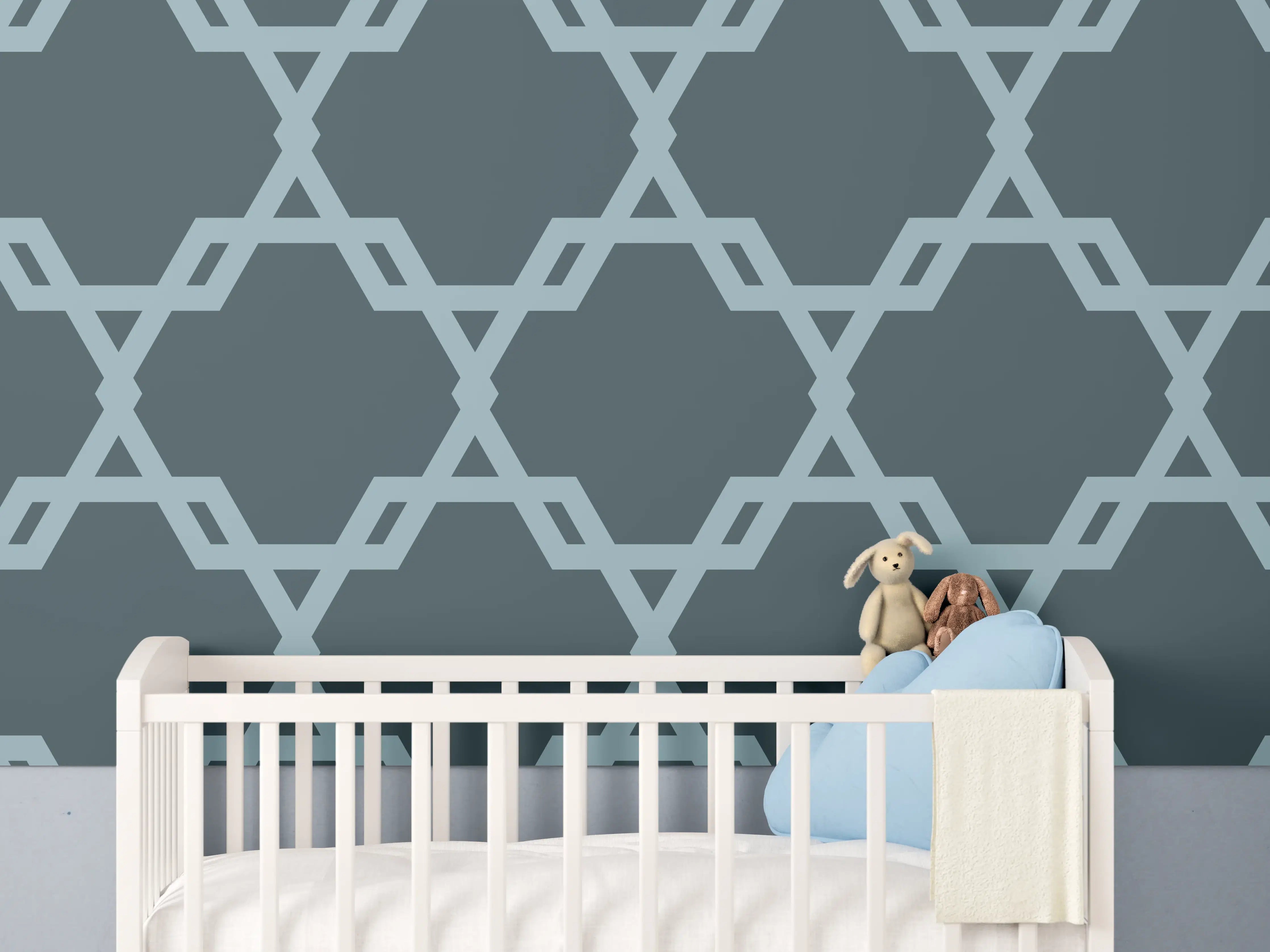 Babyzimmer Wandgestaltung - Geometrisches Blaugrau Muster