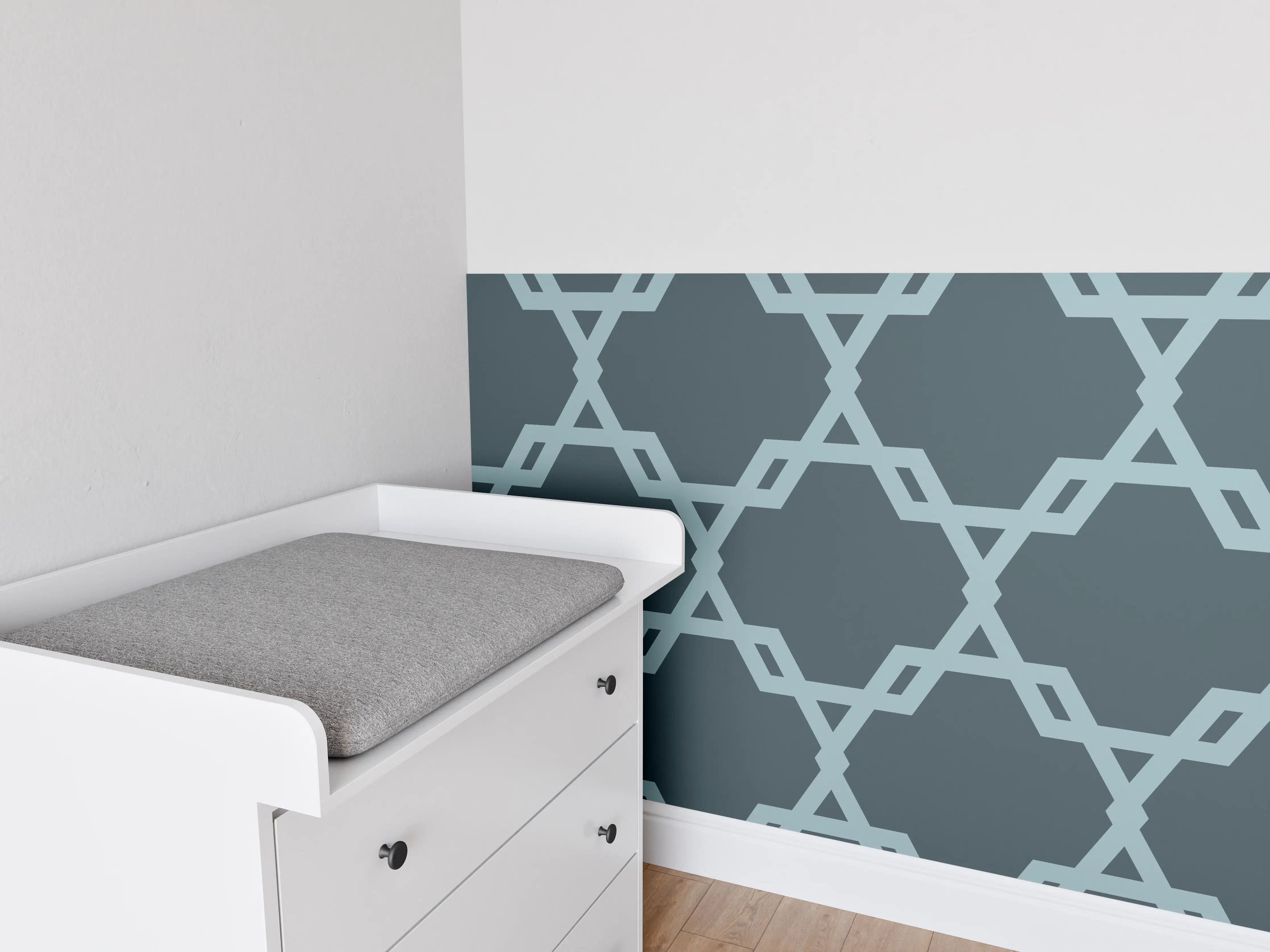 Babyzimmer Wandgestaltung - Geometrisches Blaugrau Muster