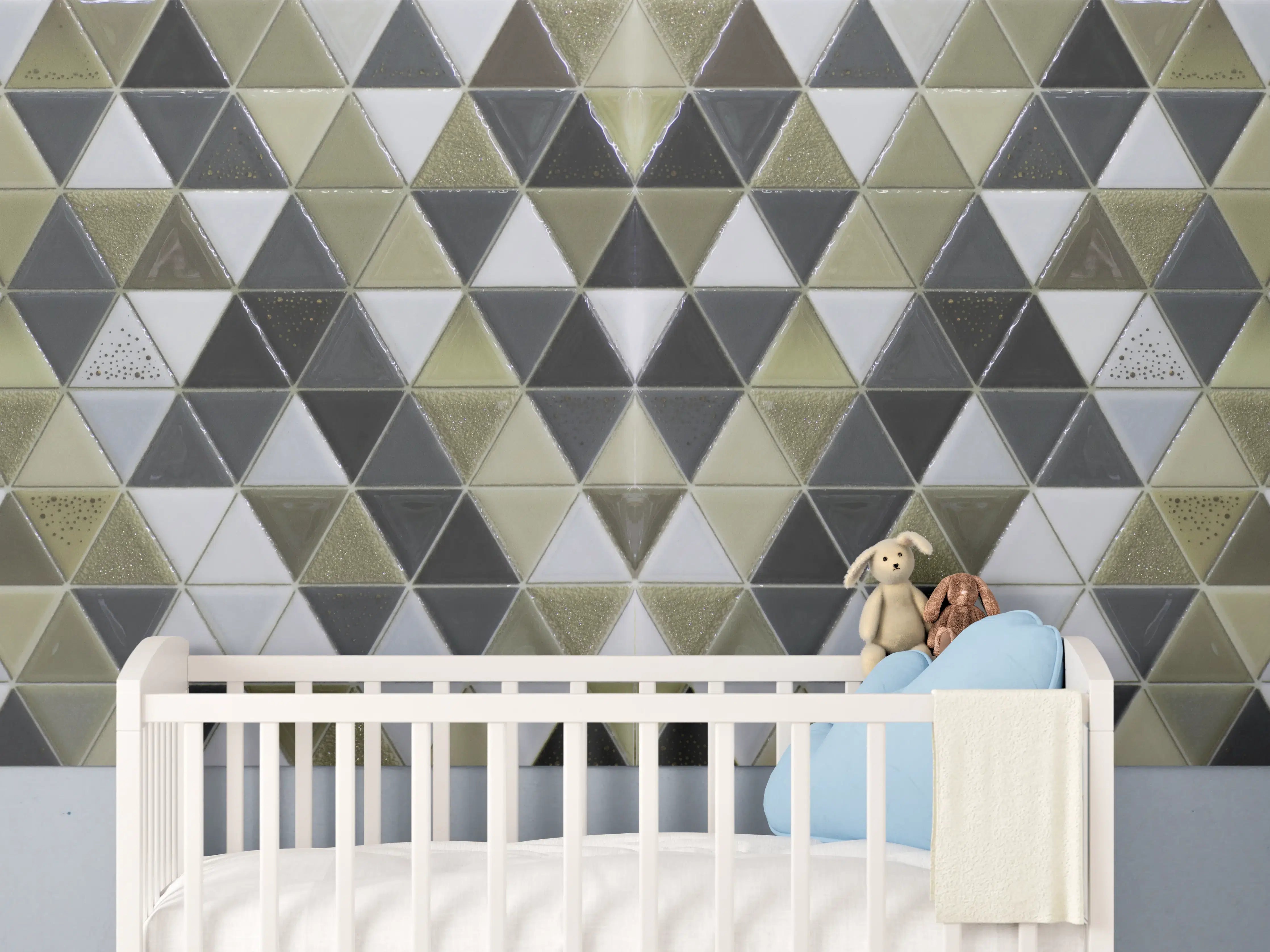 Babyzimmer Wandgestaltung - Geometrisches Fliesenmuster Schwarz Weiß Gold
