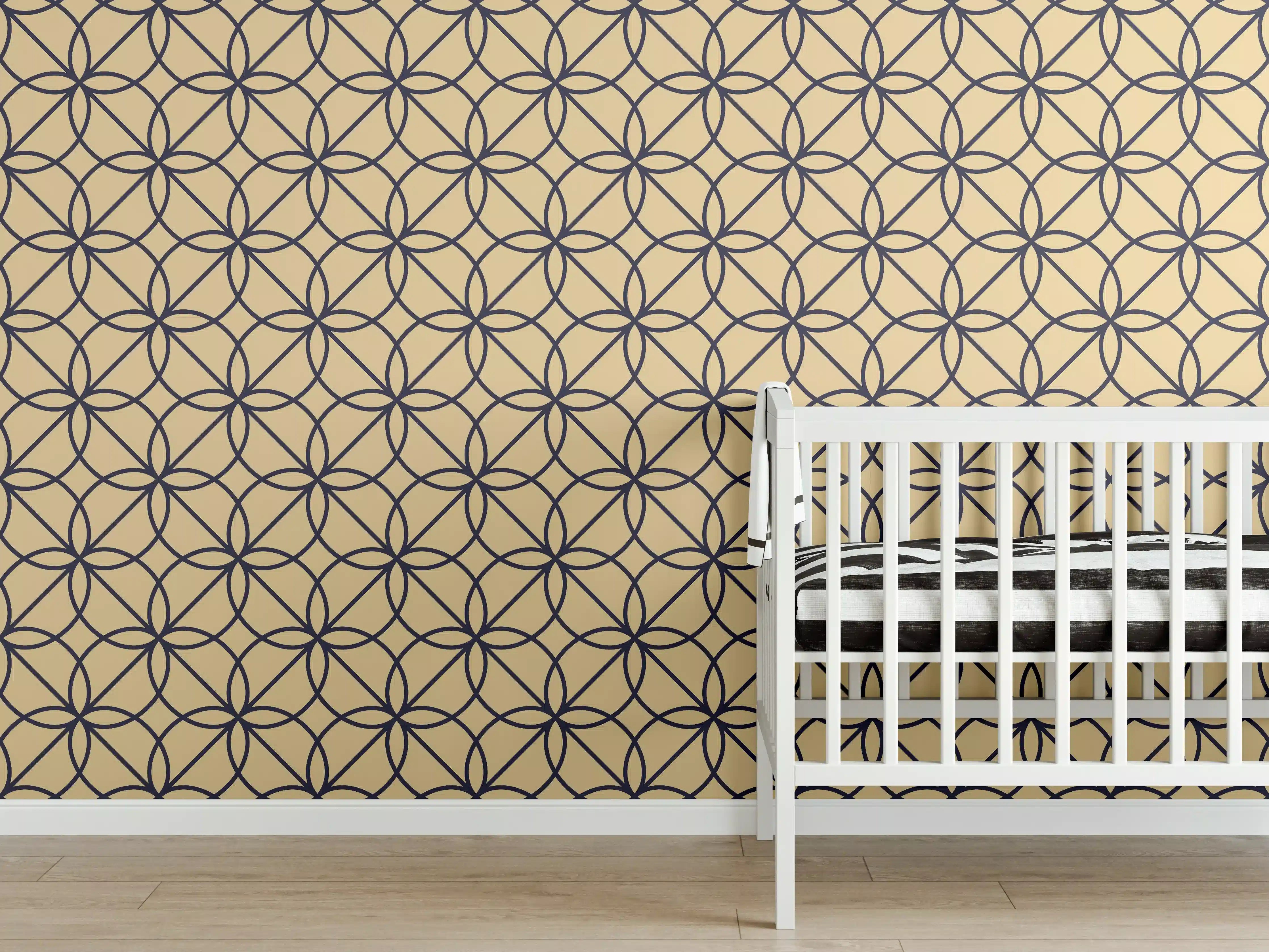 Babyzimmer Wandgestaltung - Geometrisches Gelb-Schwarz Muster