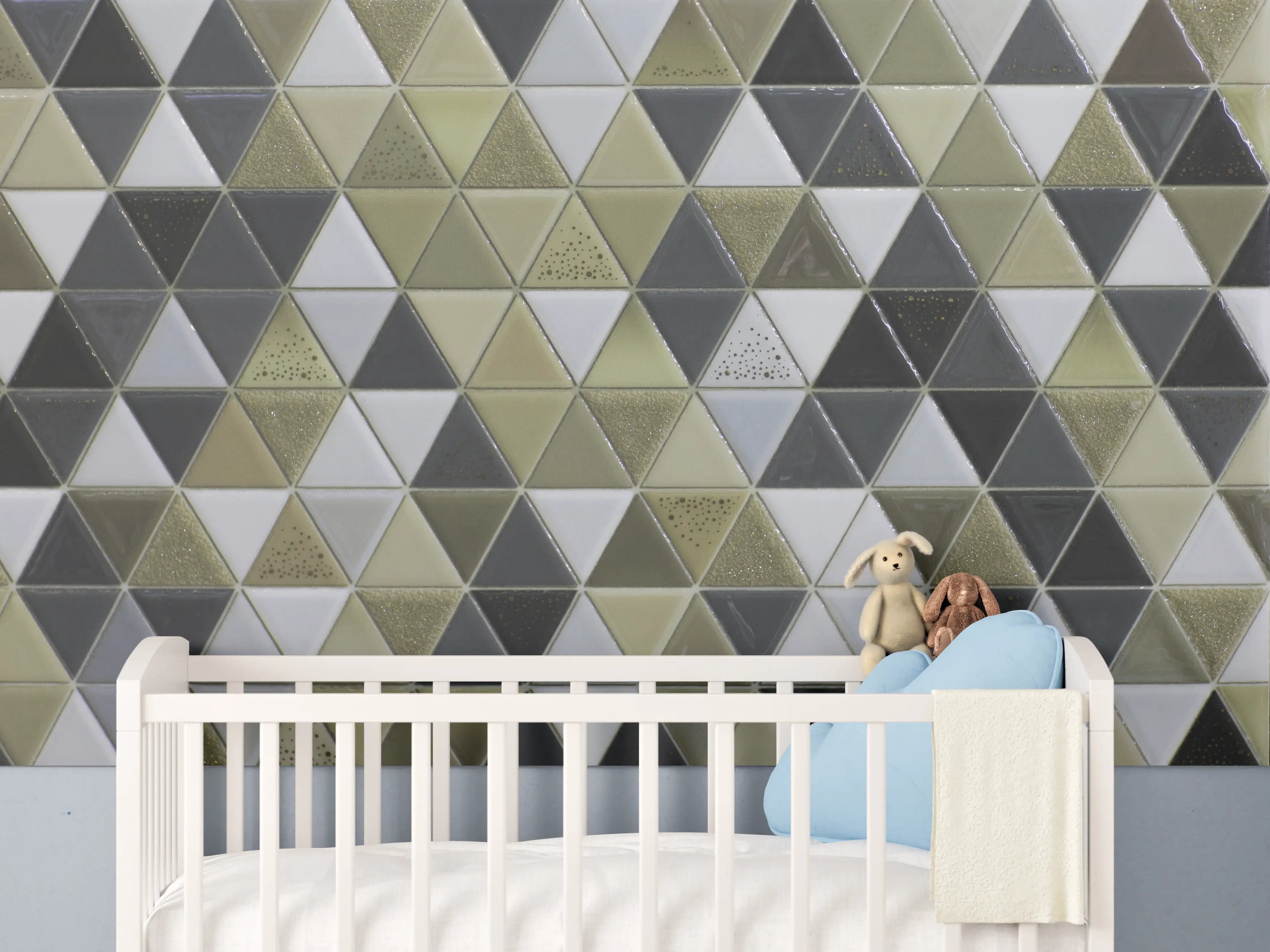 Babyzimmer Wandgestaltung - Geometrisches Mosaik Kachel Grau