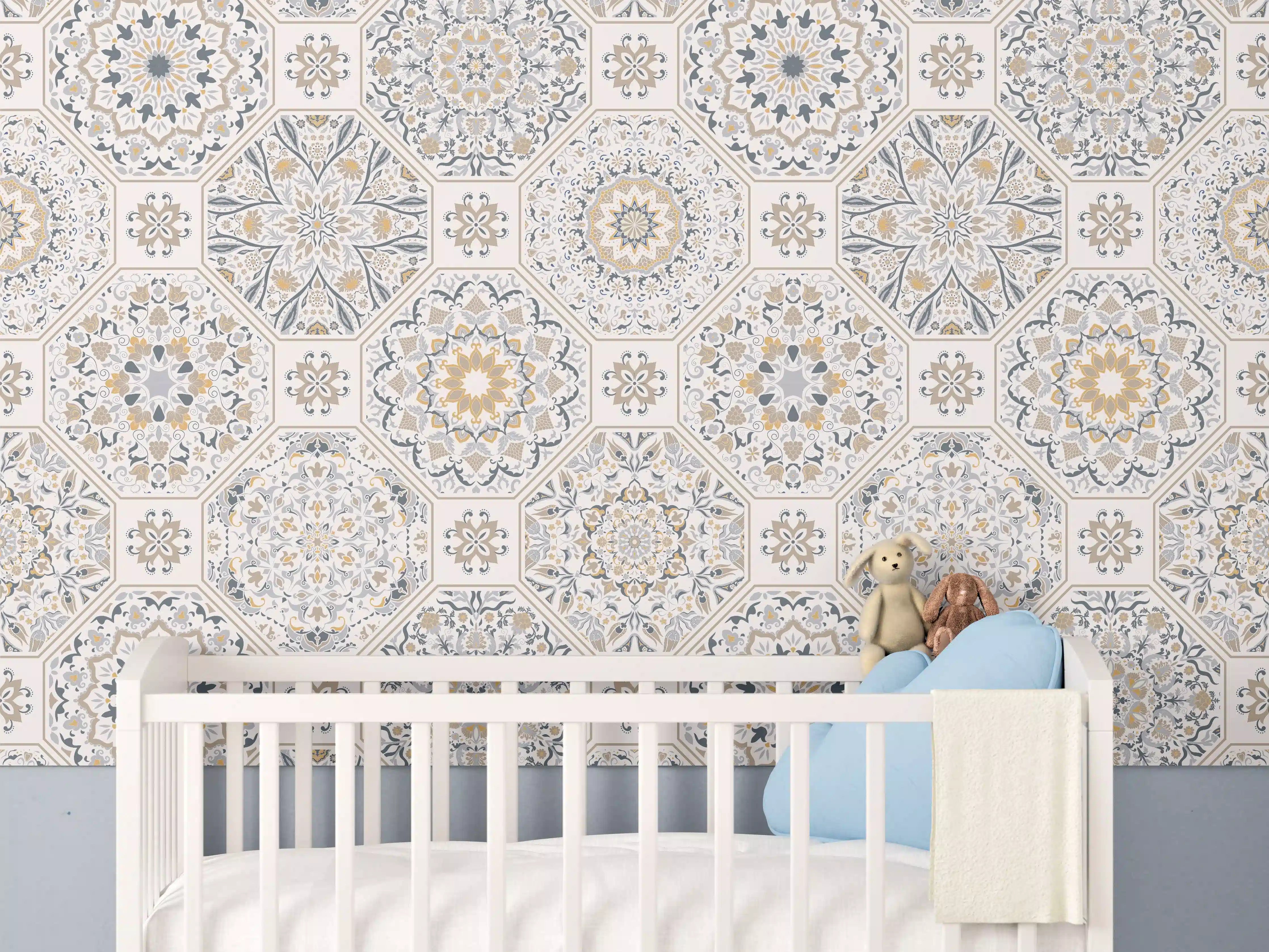 Babyzimmer Wandgestaltung - Geometrisches Mosaik-Muster Beige
