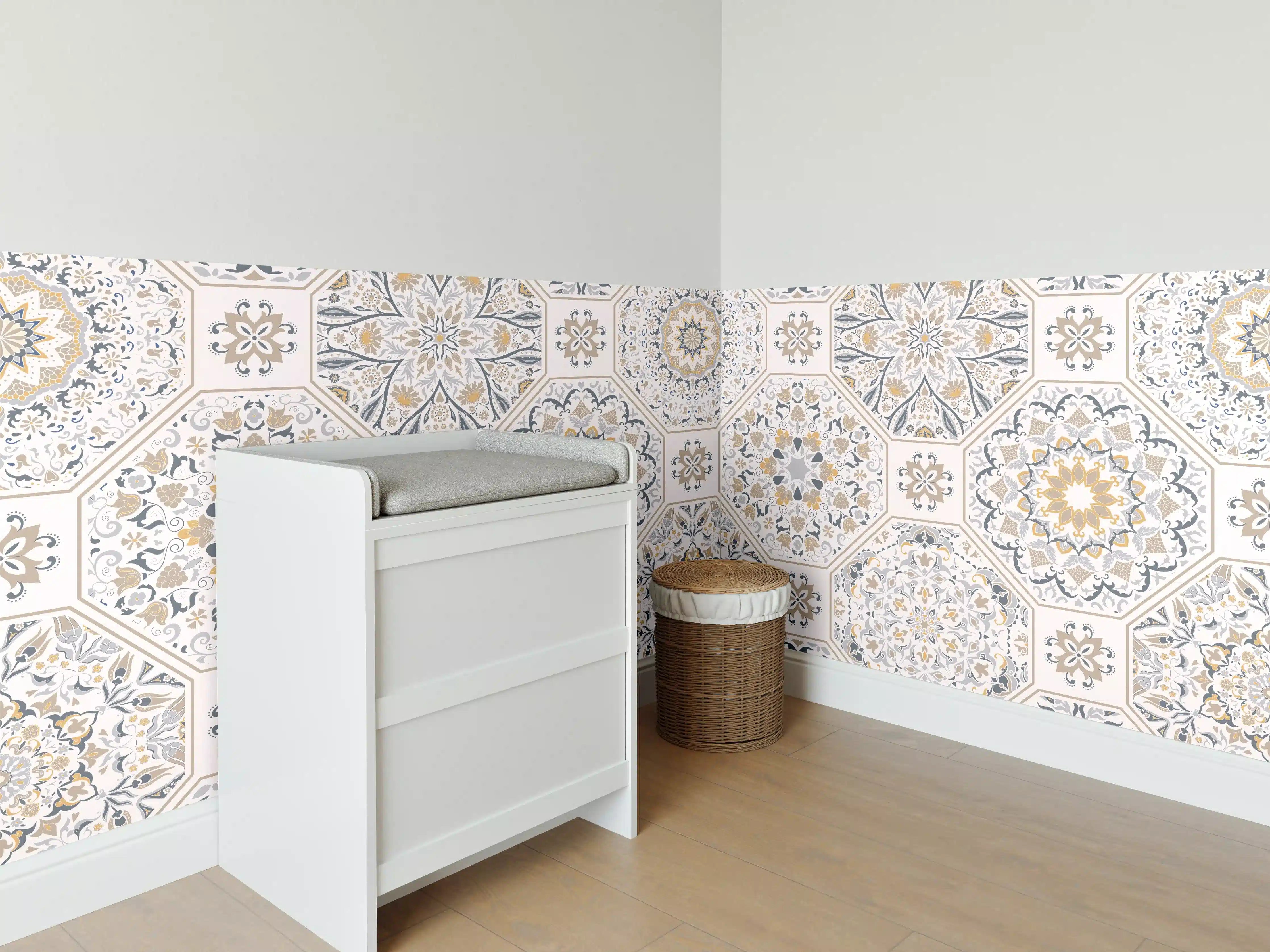 Babyzimmer Wandgestaltung - Geometrisches Mosaik-Muster Beige