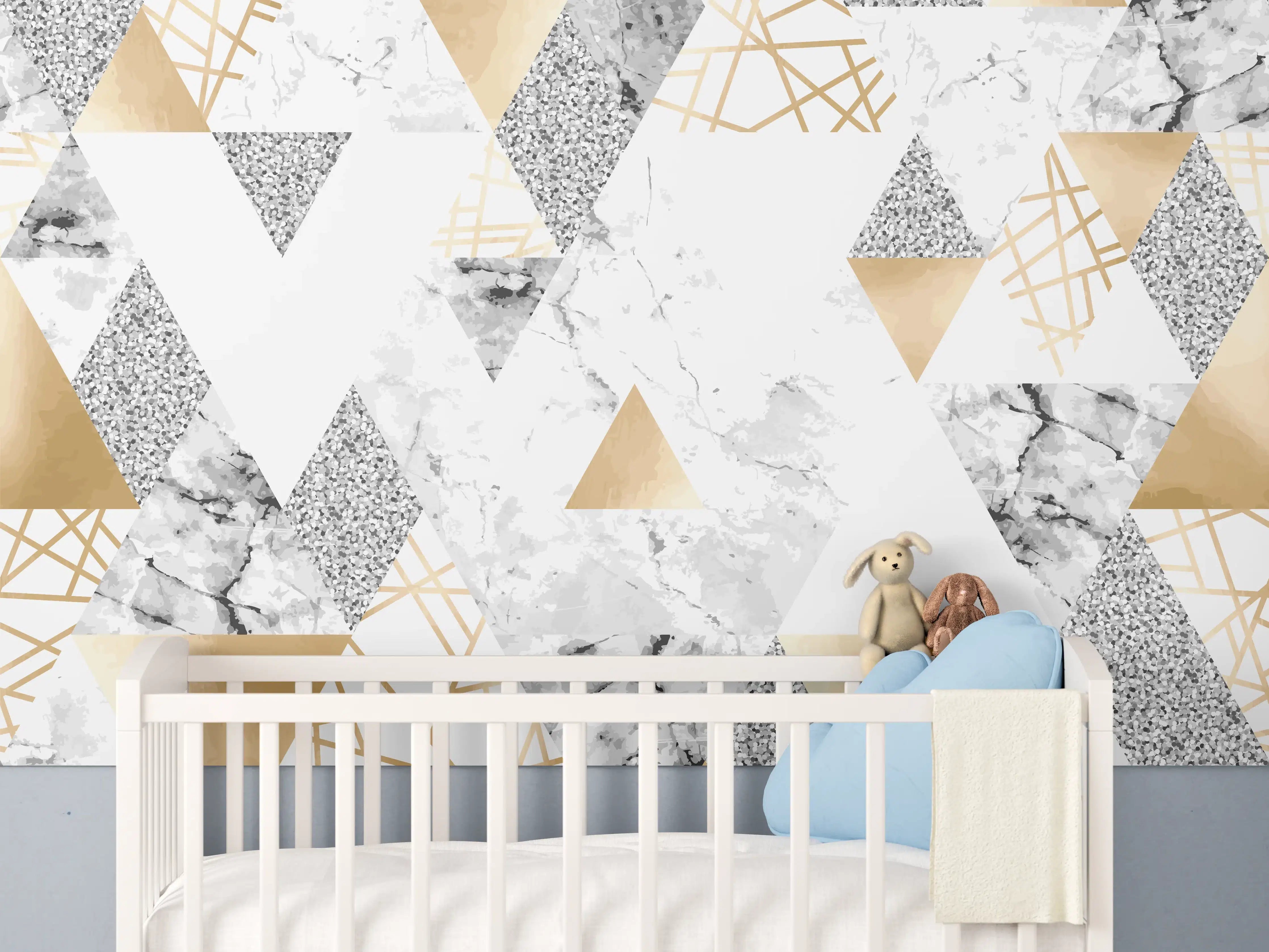 Babyzimmer Wandgestaltung - Geometrisches Muster Gold Weiß Grau