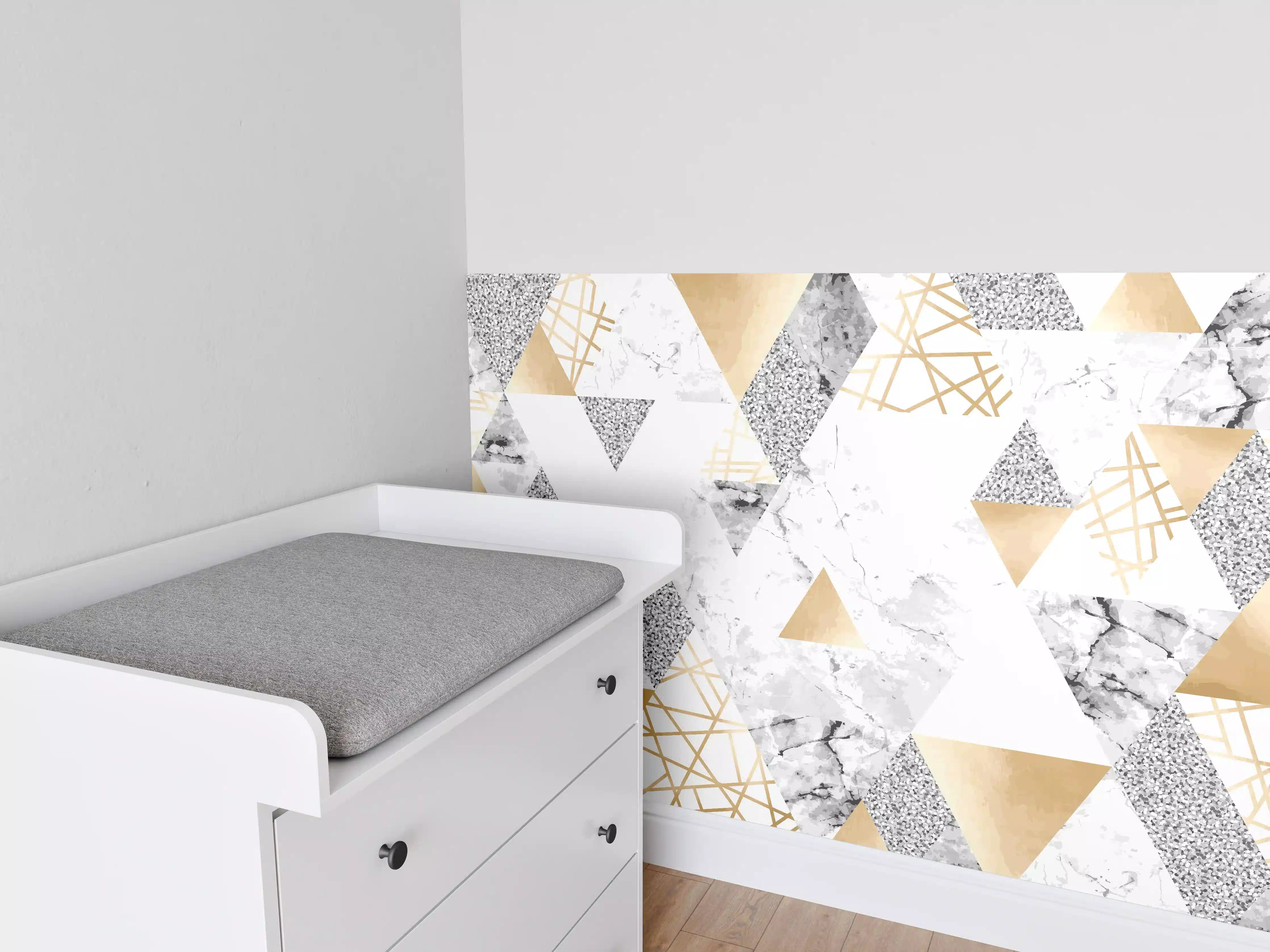 Babyzimmer Wandgestaltung - Geometrisches Muster Gold Weiß Grau