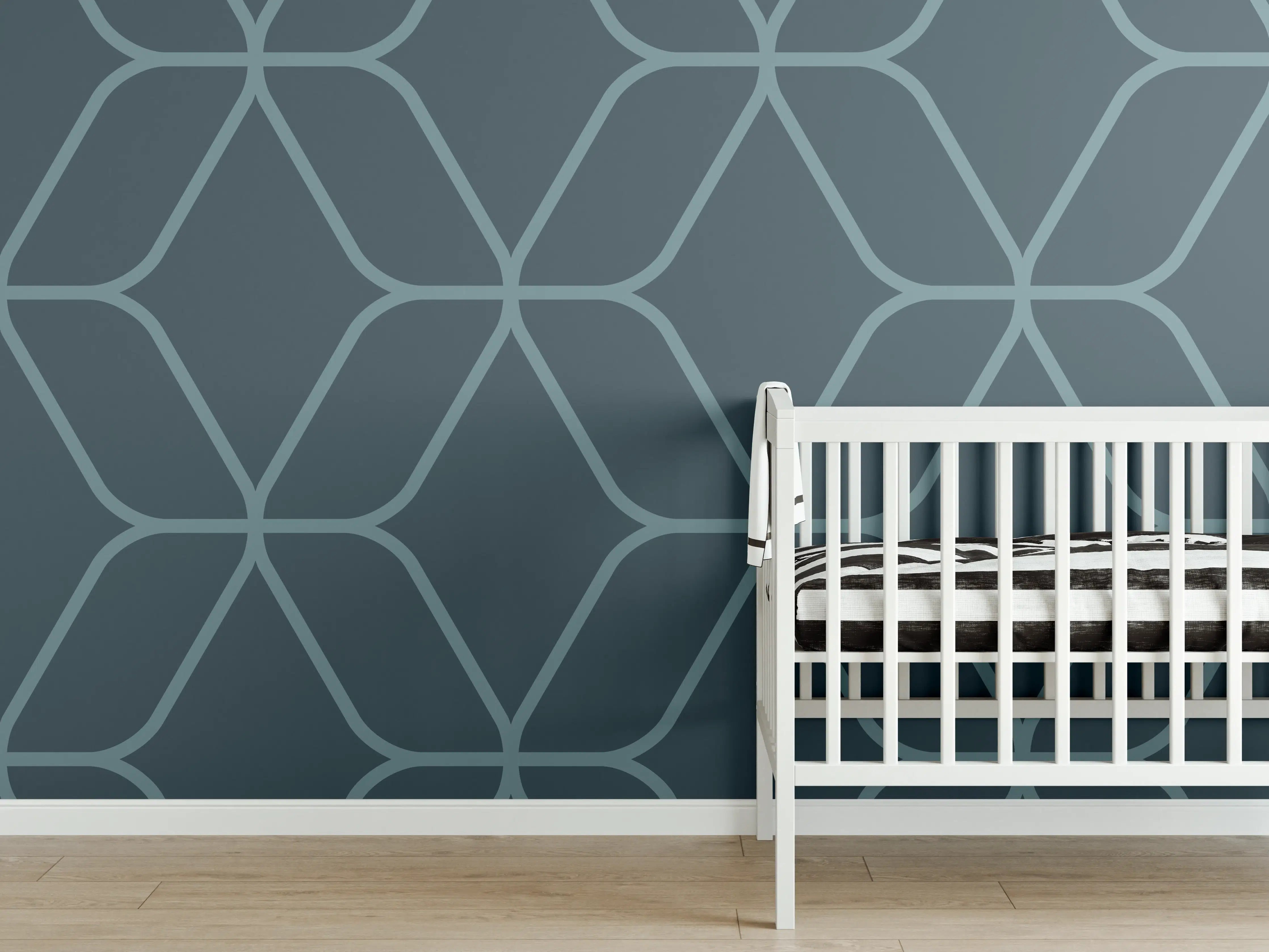 Babyzimmer Wandgestaltung - Geometrisches Muster in Blau