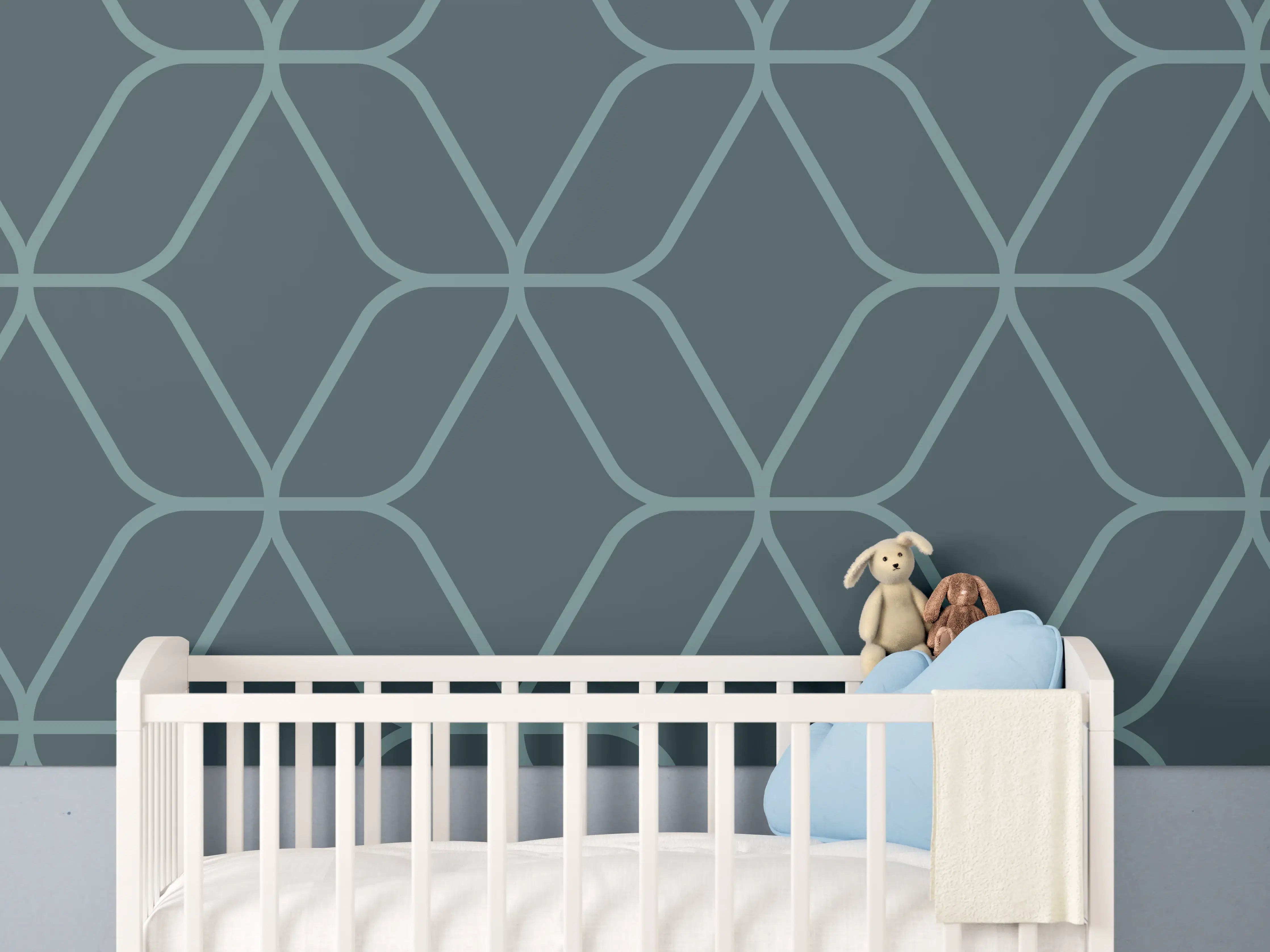 Babyzimmer Wandgestaltung - Geometrisches Muster in Blau
