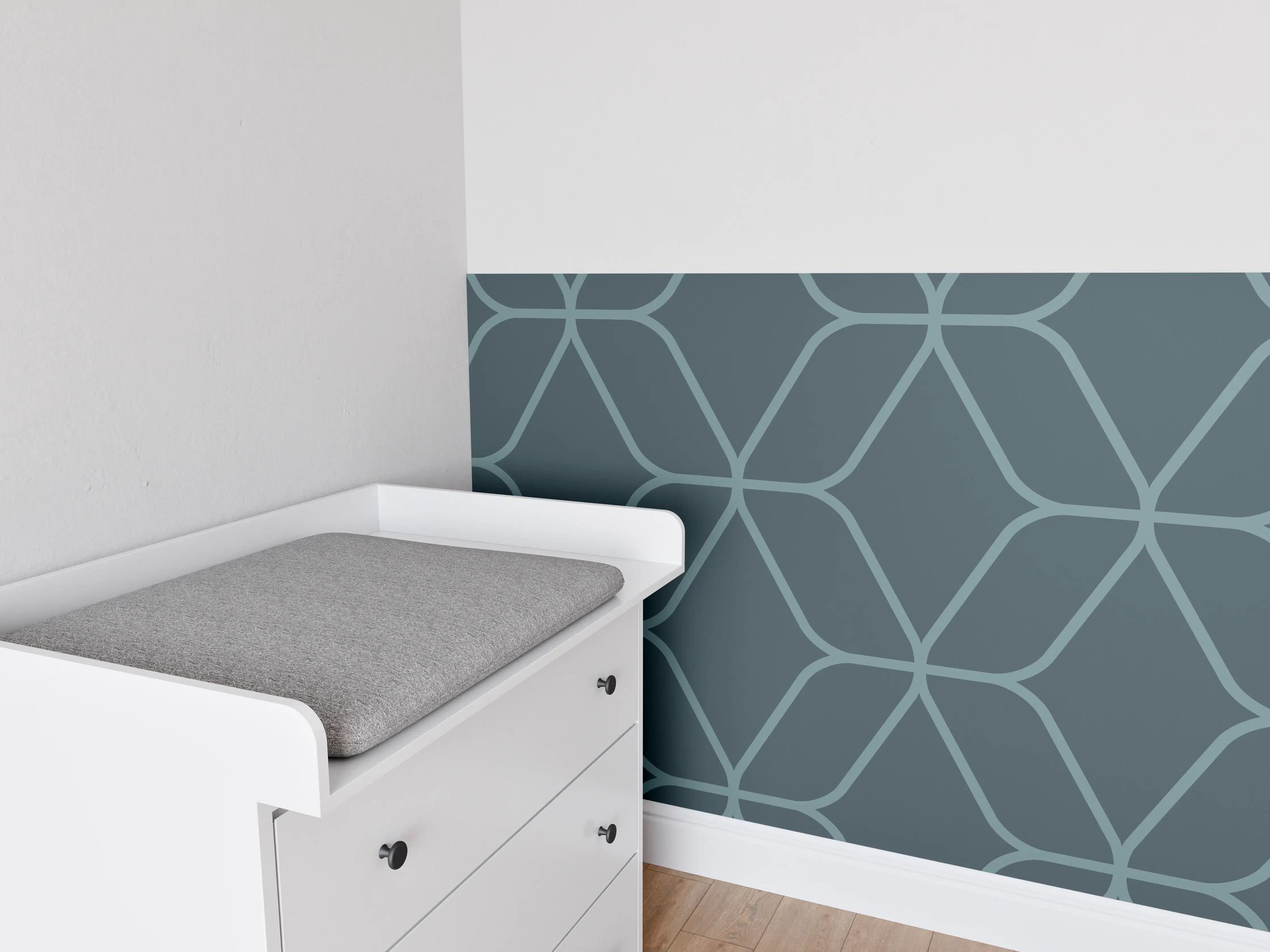 Babyzimmer Wandgestaltung - Geometrisches Muster in Blau